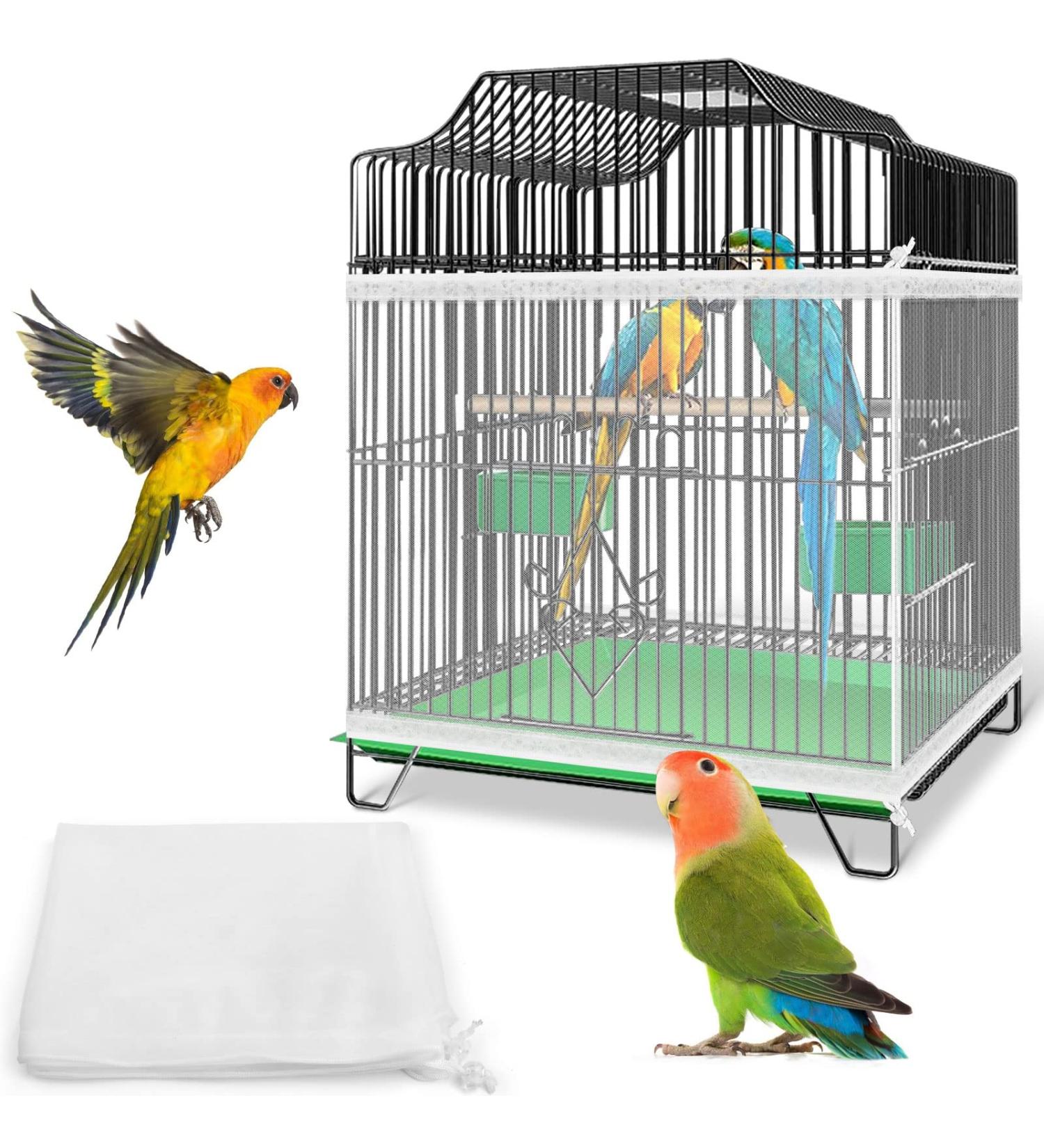 Bissap Bird Cage Seed Catcher - Adjustable Nylon Cover for Parrot Cage Seed Guard - White - Buy Online on GoSupps.com