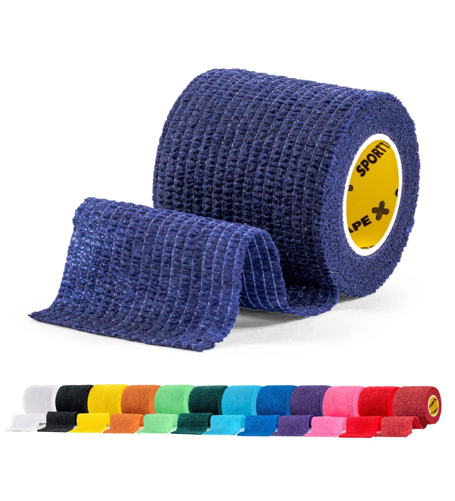 SPORTTAPE Self-Adhesive Football Sock Tape 5cm x 4.5m Navy Blue | Cohesive Shin Pad Wrap Tape | Goalkeeper Wrist & Ankle Tape | Pet & Vet Wrap for Dogs | Single Roll 5x450 cm - Buy Online on GoSupps.com