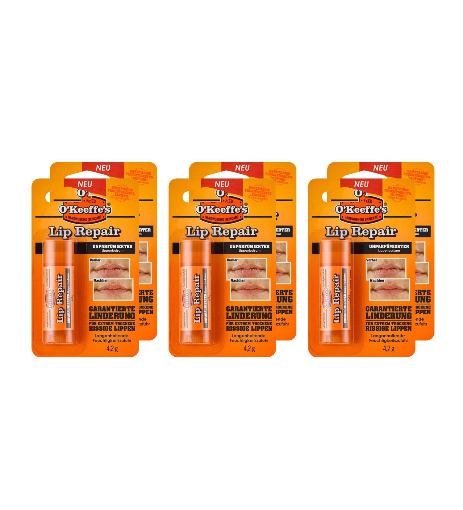 O'Keeffe's Lip Repair UNSCENTED Lip Balm - Pack of 6 (6 x 4.2 g) | Best Moisturizing Lip Care for Dry Lips - Fast International Shipping - Buy Online on GoSupps.com