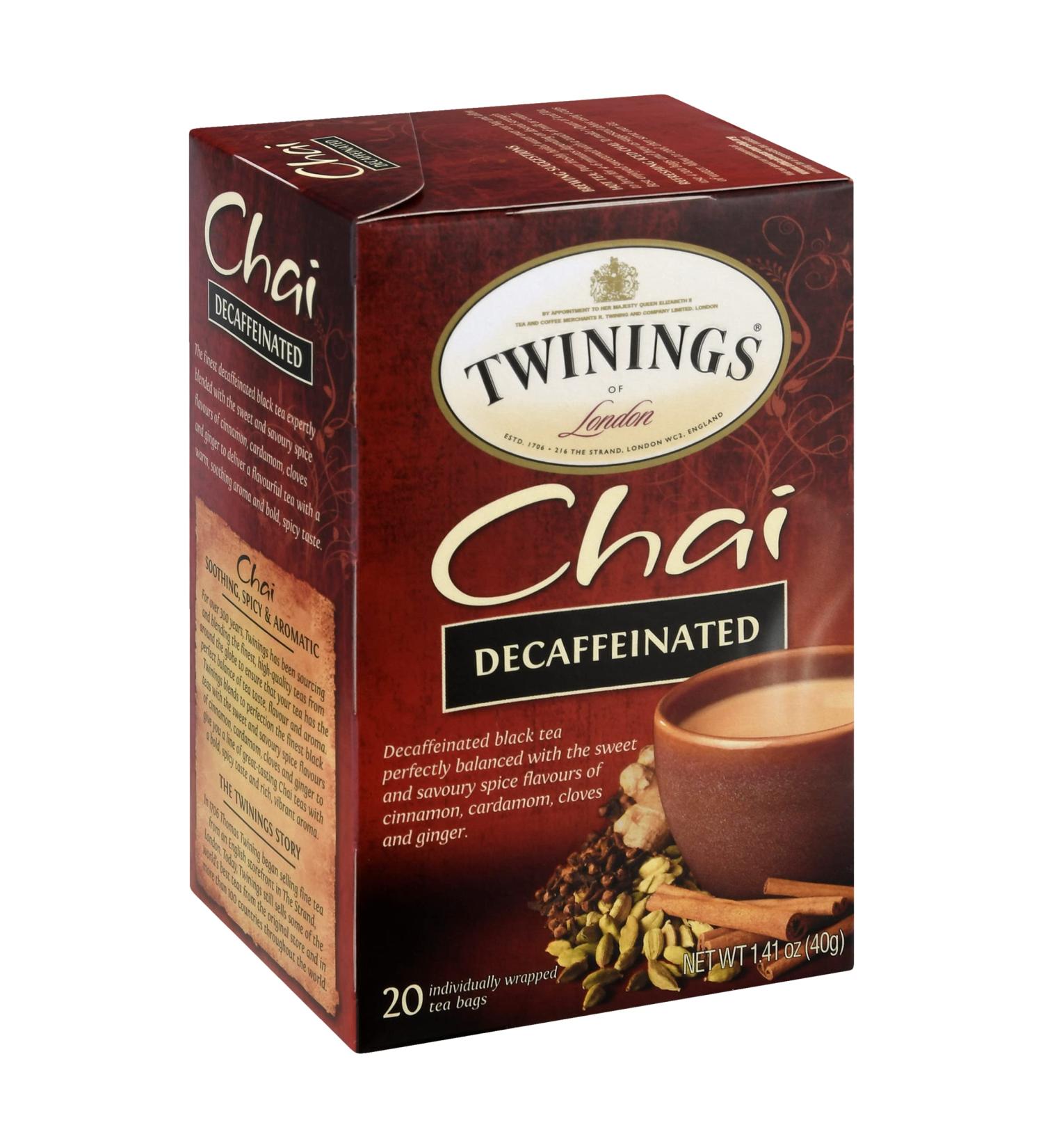Twinings Decaffeinated Chai Tea Black Tea Blend - Sweet & Spicy Flavor - 20 Count Pack - Buy Online on GoSupps.com