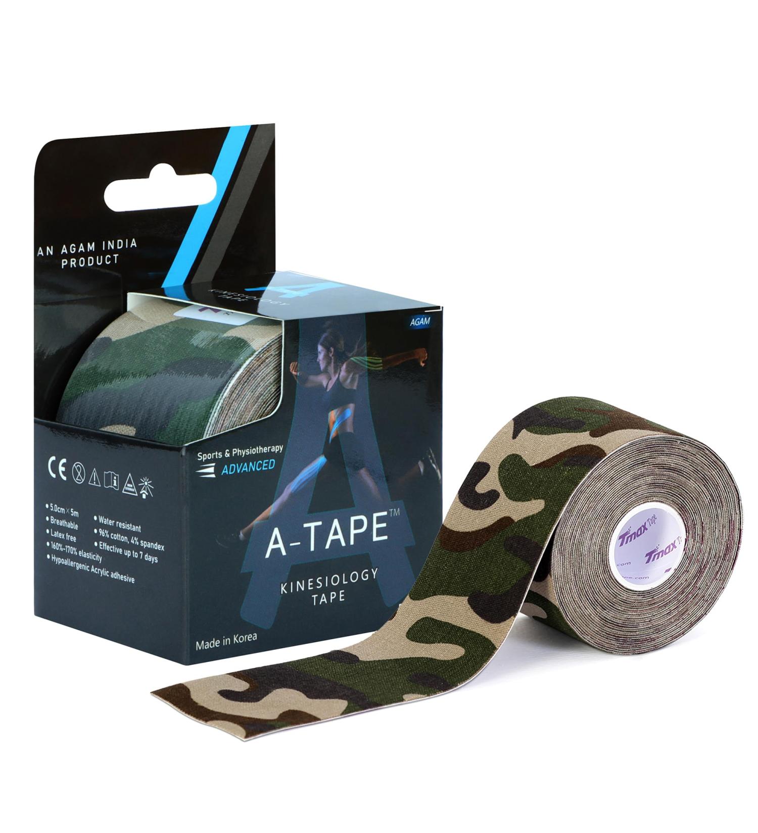 Made in Korea Kinesiology Tape - Sports Injury Pain Relief & Muscle Support | 5cm x 5m Green Camo - Buy Online on GoSupps.com