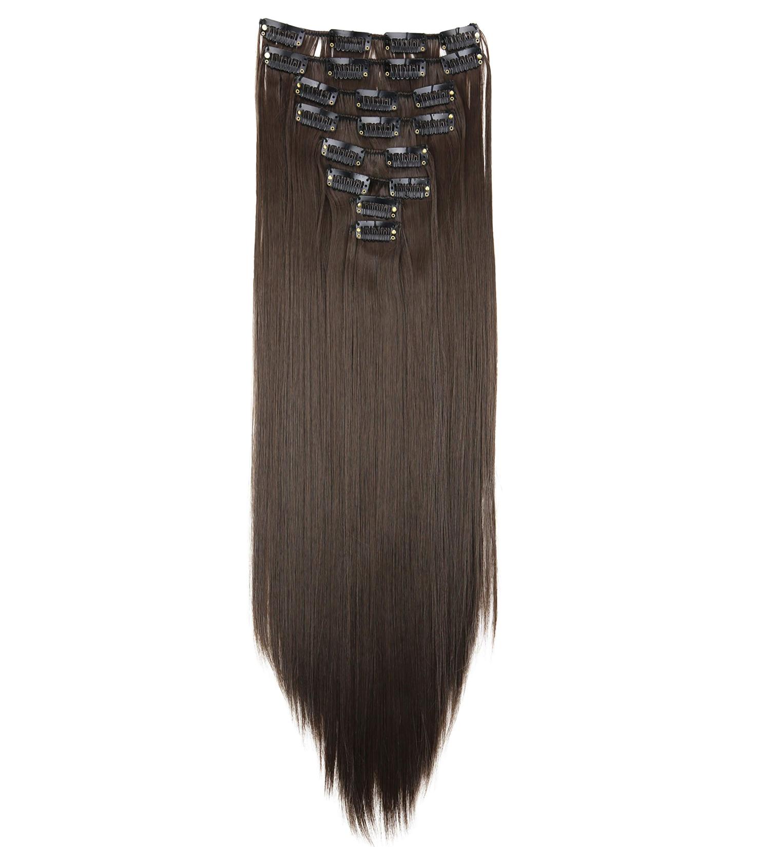CAISHA by PRETTYSHOP XXL 20 Long Clip In Extensions Hair Extension Synthetic Straight Brunette #8 (CES104) - 8 Pieces Set - Buy Online on GoSupps.com