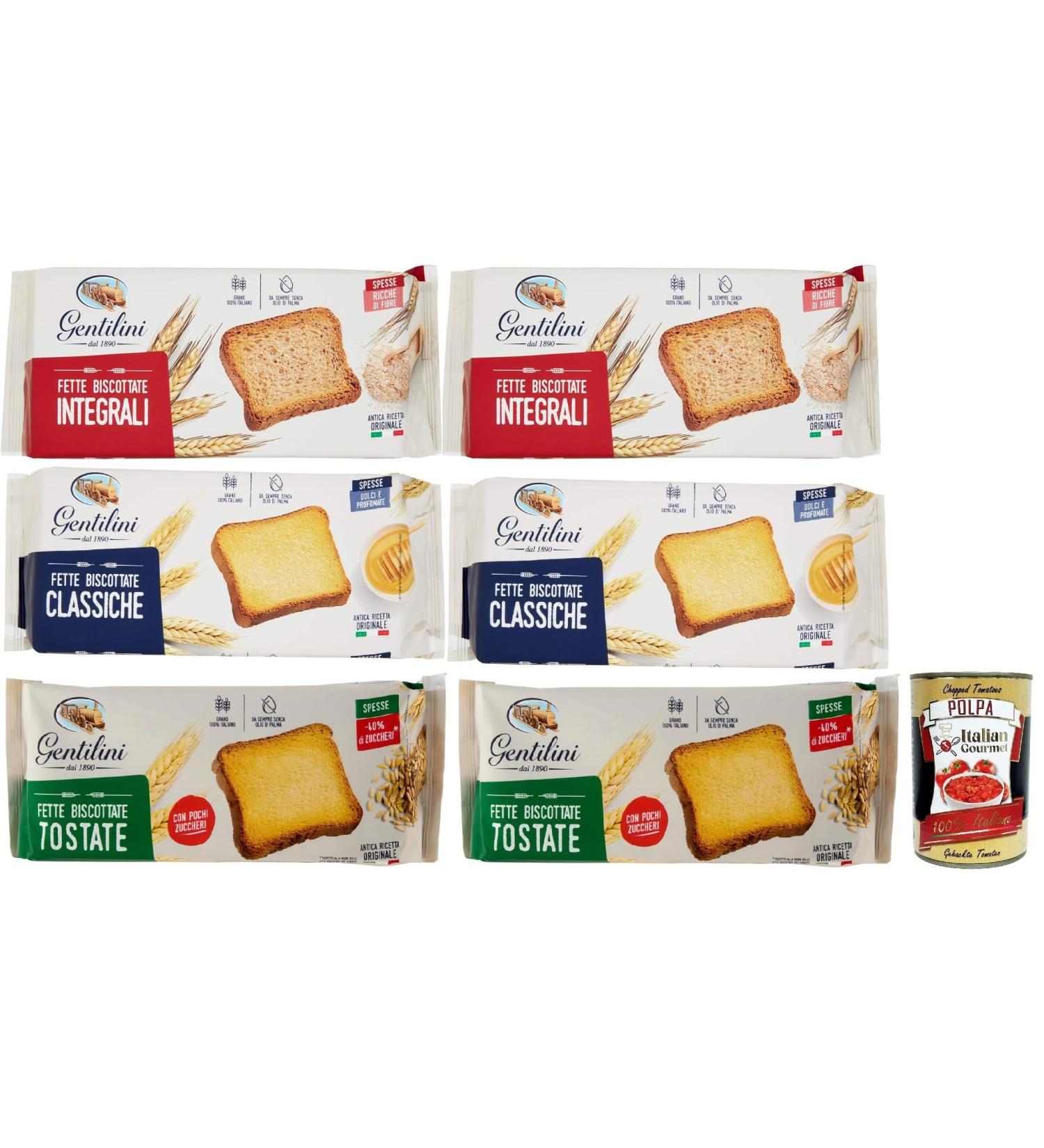 Gentilini Pack of 6 packs of 175 g of 175 g of fat for rusks and pastries rich in fiber 100% Italian product + Italian gourmet polpa 400 g - Buy Online on GoSupps.com