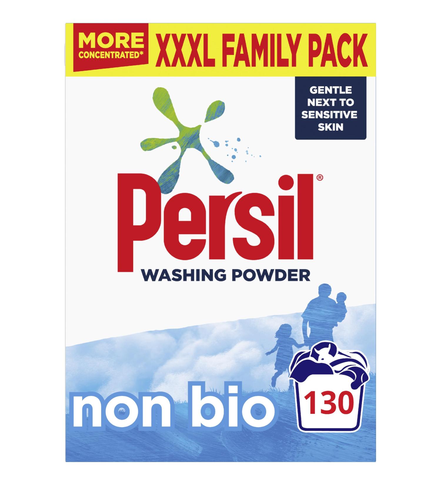 Persil Non Bio Washing Powder XXXL Family Pack 100% recyclable pack for stain removal that's gentle next to sensitive skin 130 Wash 6.5 kg - Buy Online on GoSupps.com