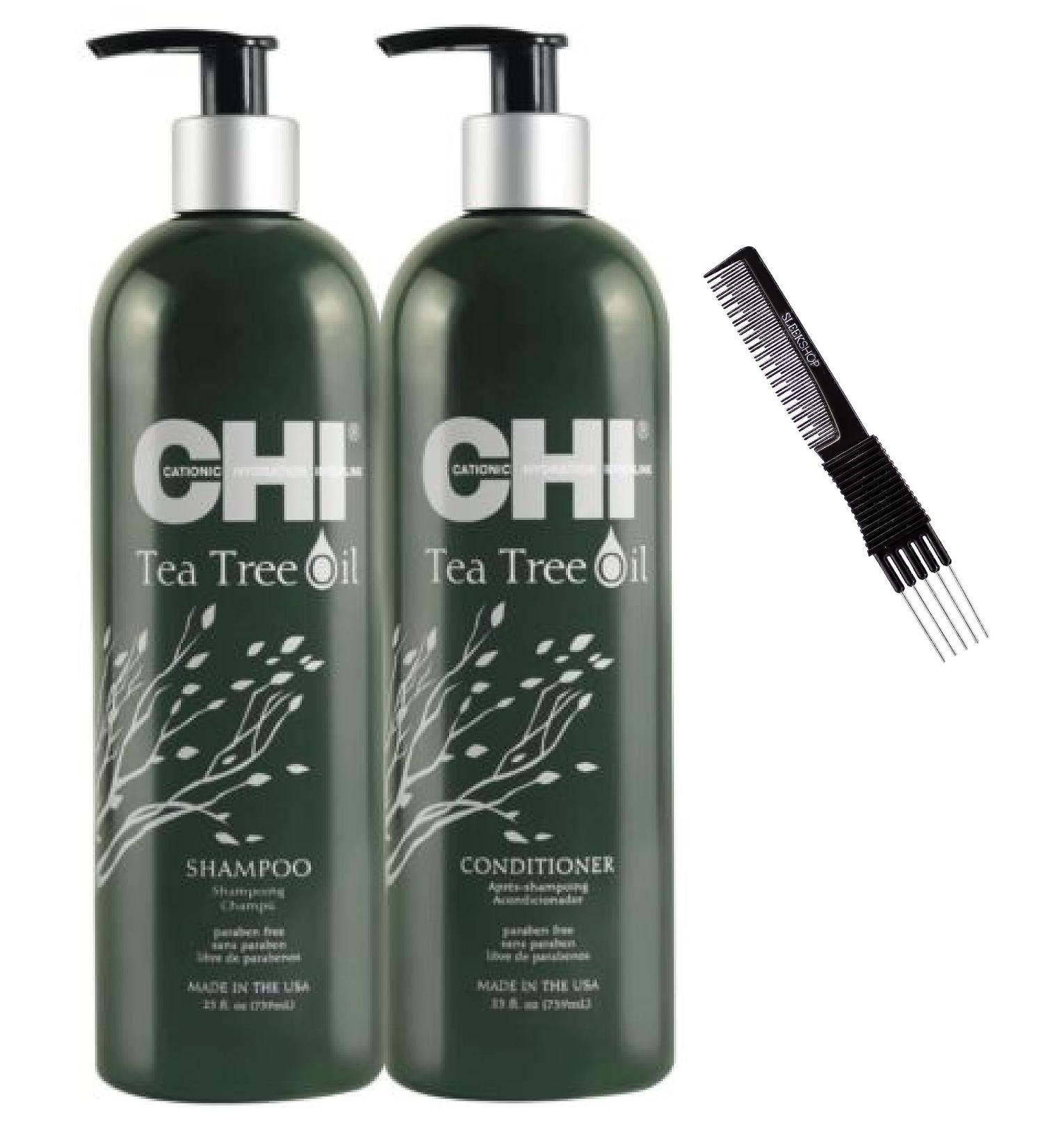 Tea Tree Shampoo & Conditioner Duo Set XXL Size Sulfate & Paraben Free MADE IN USA (with Premium Carbon Teasing Comb) Tea Tree Oil - Shampoo (25 oz) + Conditi. (25 oz)