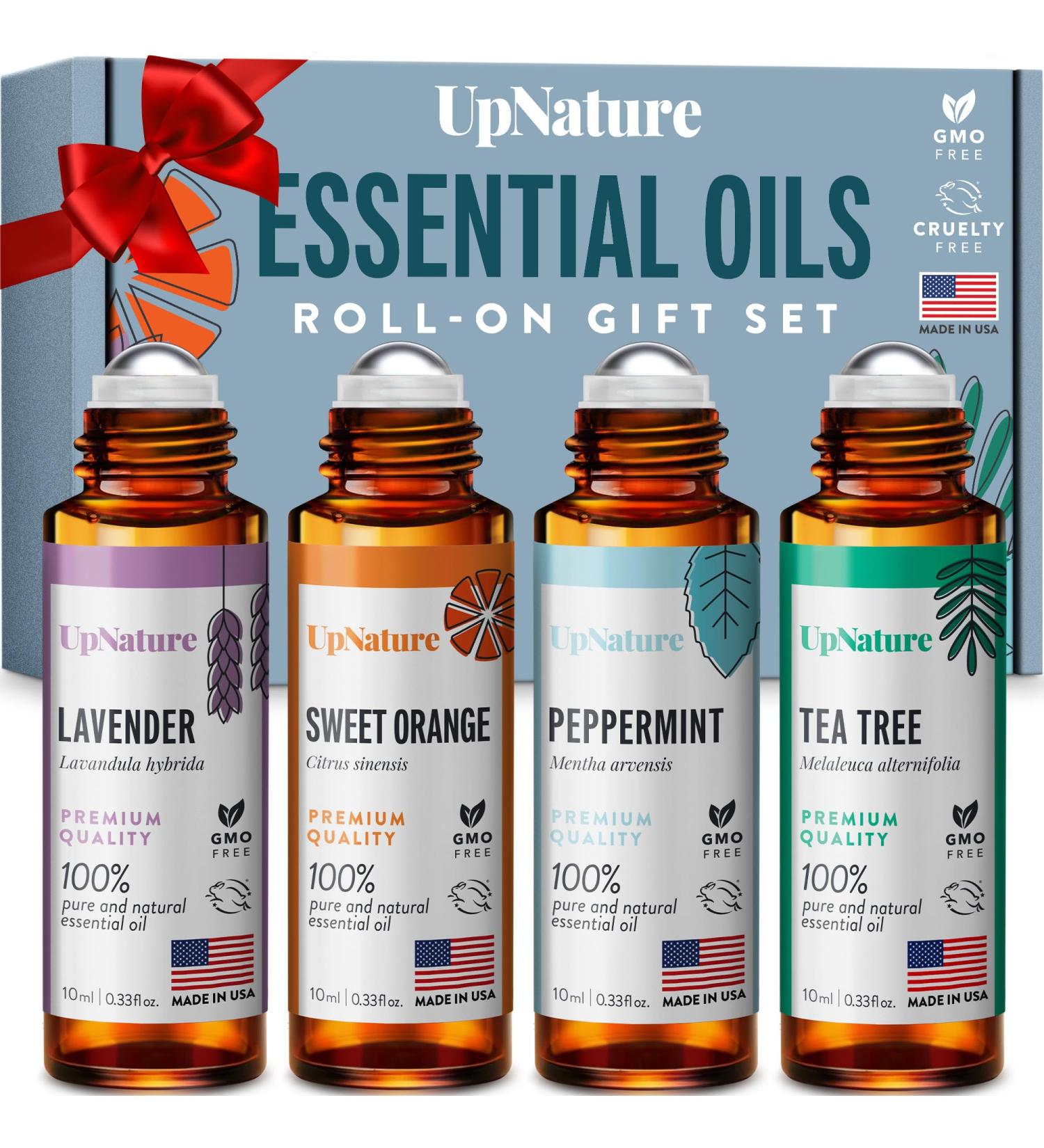 UpNature Essential Oil Roll On Gift Set - Peppermint Lavender Tea Tree Sweet Orange | Perfect Relaxation Gifts for Mom Women & Men | Ideal Stocking Stuffer - Buy Online on GoSupps.com