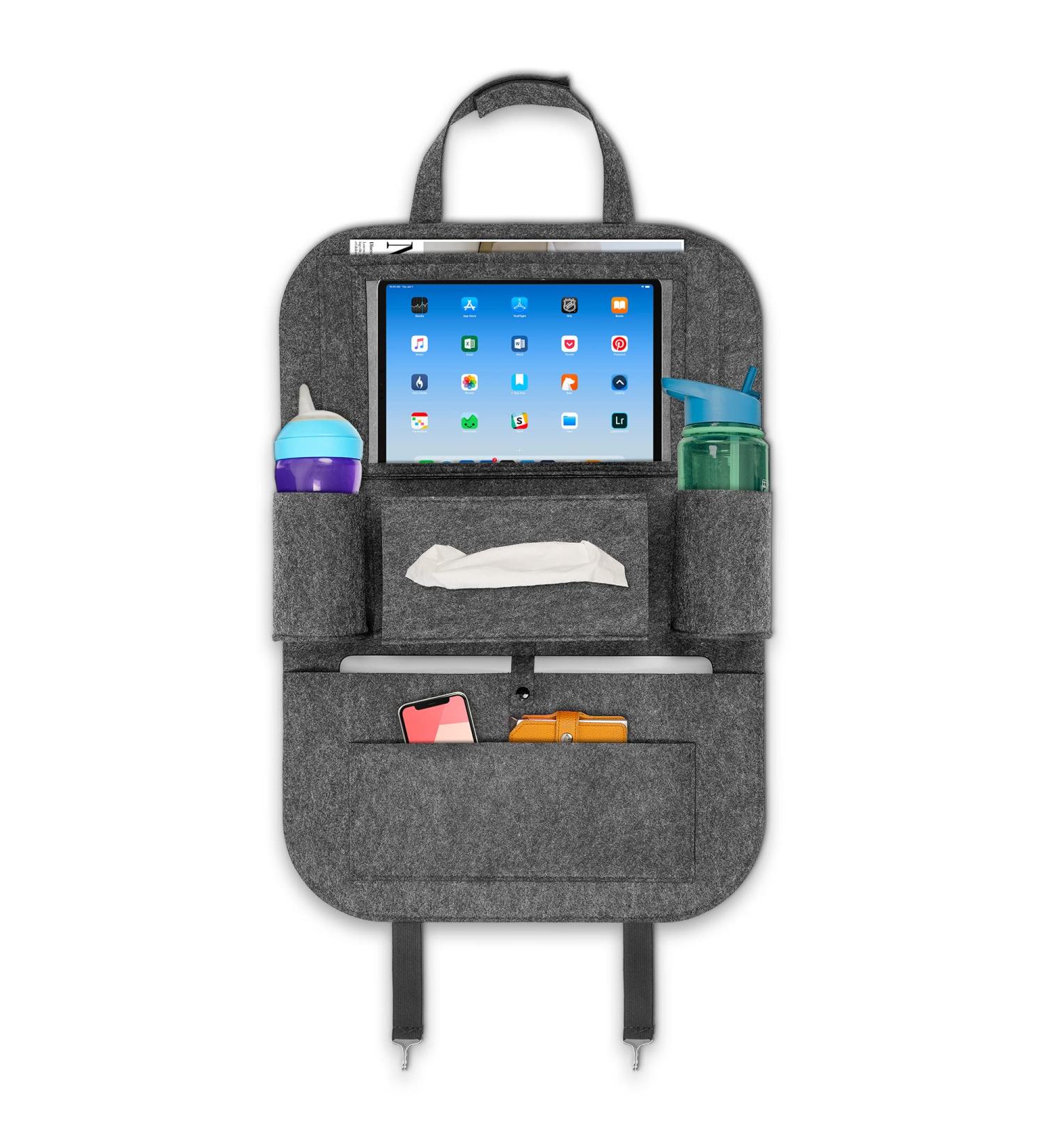 ECENCE Car Seat Organiser for Kids 60cm - Felt Material, Back Seat Storage System with Tablet Holder - Model 2 - Buy Online on GoSupps.com