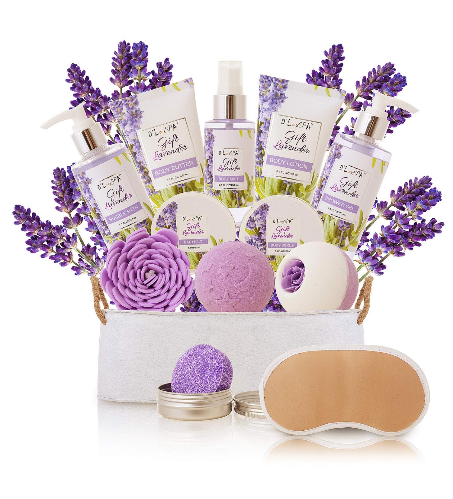 Luxury Lavender Spa Gift Basket for Women - At-Home Pampering Kit with Bath Bombs, Shampoo Bar, Eye Mask, and More | Perfect Mother's Day Gift - 15pcs - Buy Online on GoSupps.com