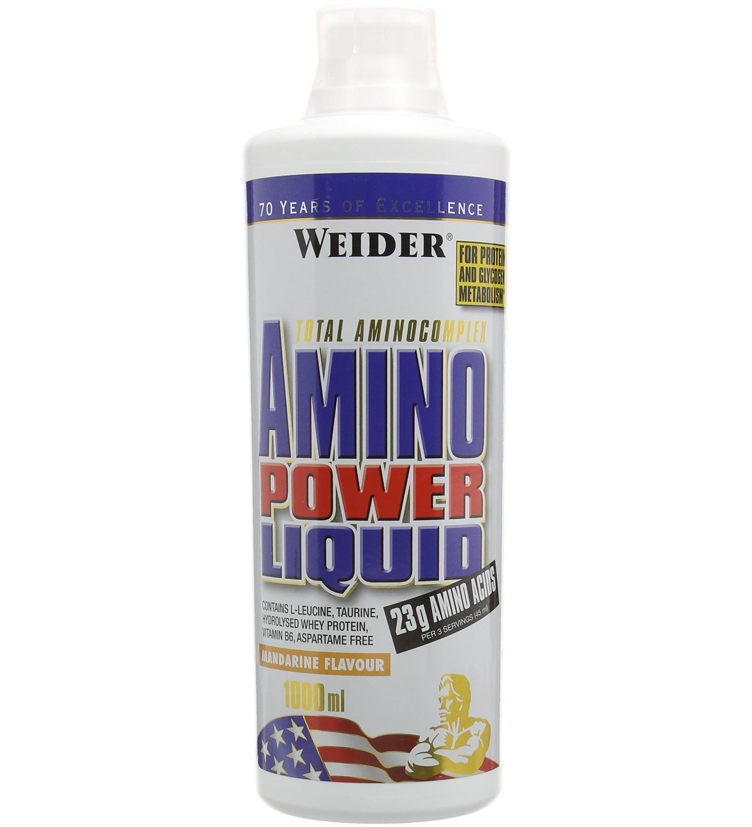 Weider Amino Power Liquid 1L Tangerine Essential Amino Acids L-leucine Free Taurine Vitamin B9 - Buy Online on GoSupps.com