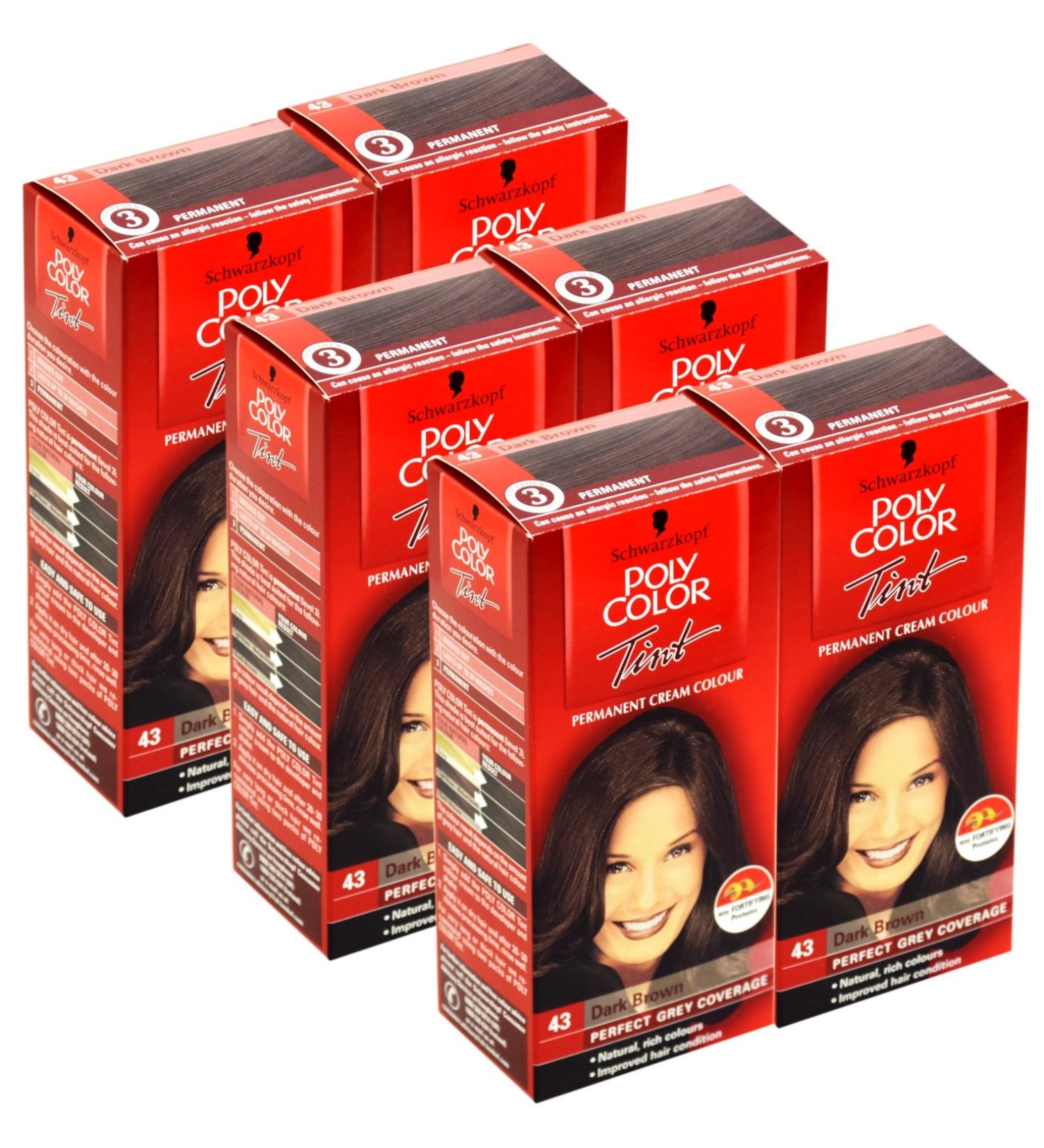 6x Schwarzkopf Poly Color Permanent Hair Colour Dark Brown 43