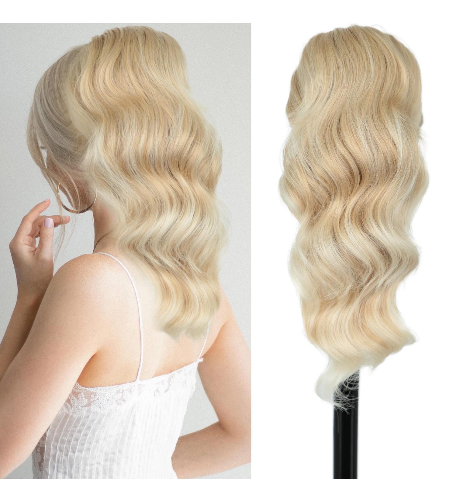 Ponytail Extensions - Blonde Clamp-In 40cm Long Curly Synthetic Hair | Realistic 16-Inch Braid Hairpiece - Buy Online on GoSupps.com