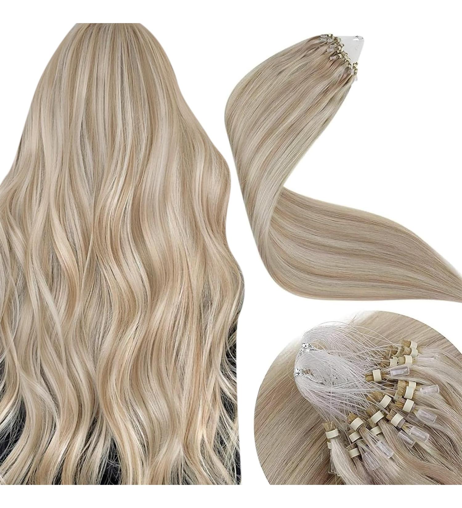Buy Laavoo 60cm Real Hair Extensions - Ash Blonde & Light Blonde Micro Loop Microring Extensions (50g 1g/s) | High-Quality Hair Extensions for International Shipping - Buy Online on GoSupps.com