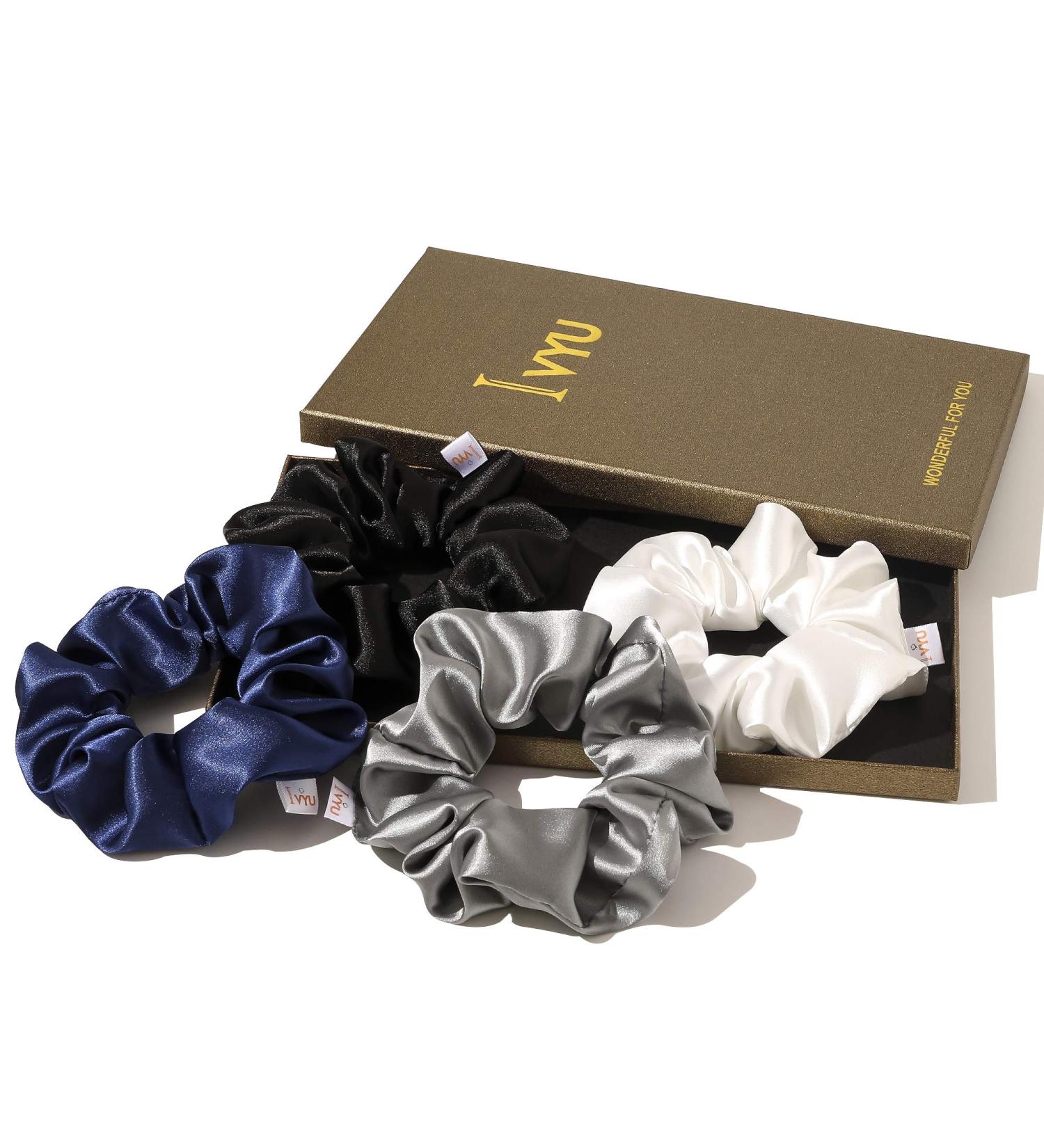 Silk Scrunchies for Hair - No Crease Hair Ties for Thick Curly Hair | Soft Ponytail Holders in White, Black, Navy, Gray - Buy Online on GoSupps.com
