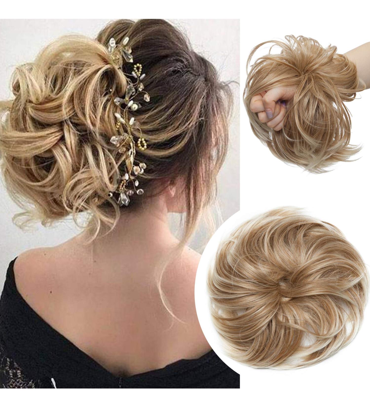 Thick 80g Large Hair Tie Extensions | Messy Bun Updos | Voluminous Real Hair Look | Strawberry Blonde & Platinum Mix - Buy Online on GoSupps.com