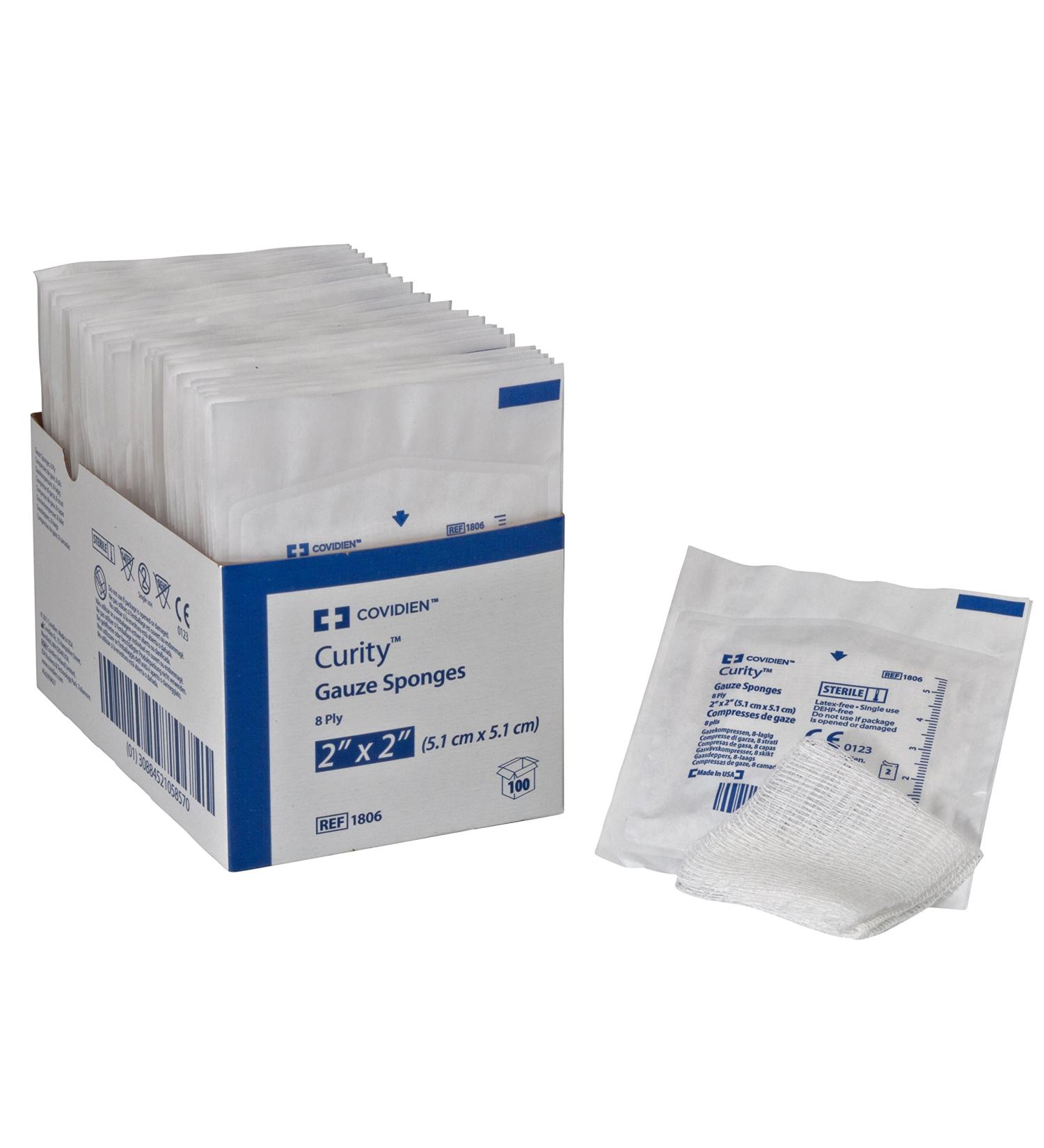 Covidien 1806 Curity Gauze Sponge, Sterile 2's in Peel-Back Package, 2" x 2", 8-ply (Pack of 100)