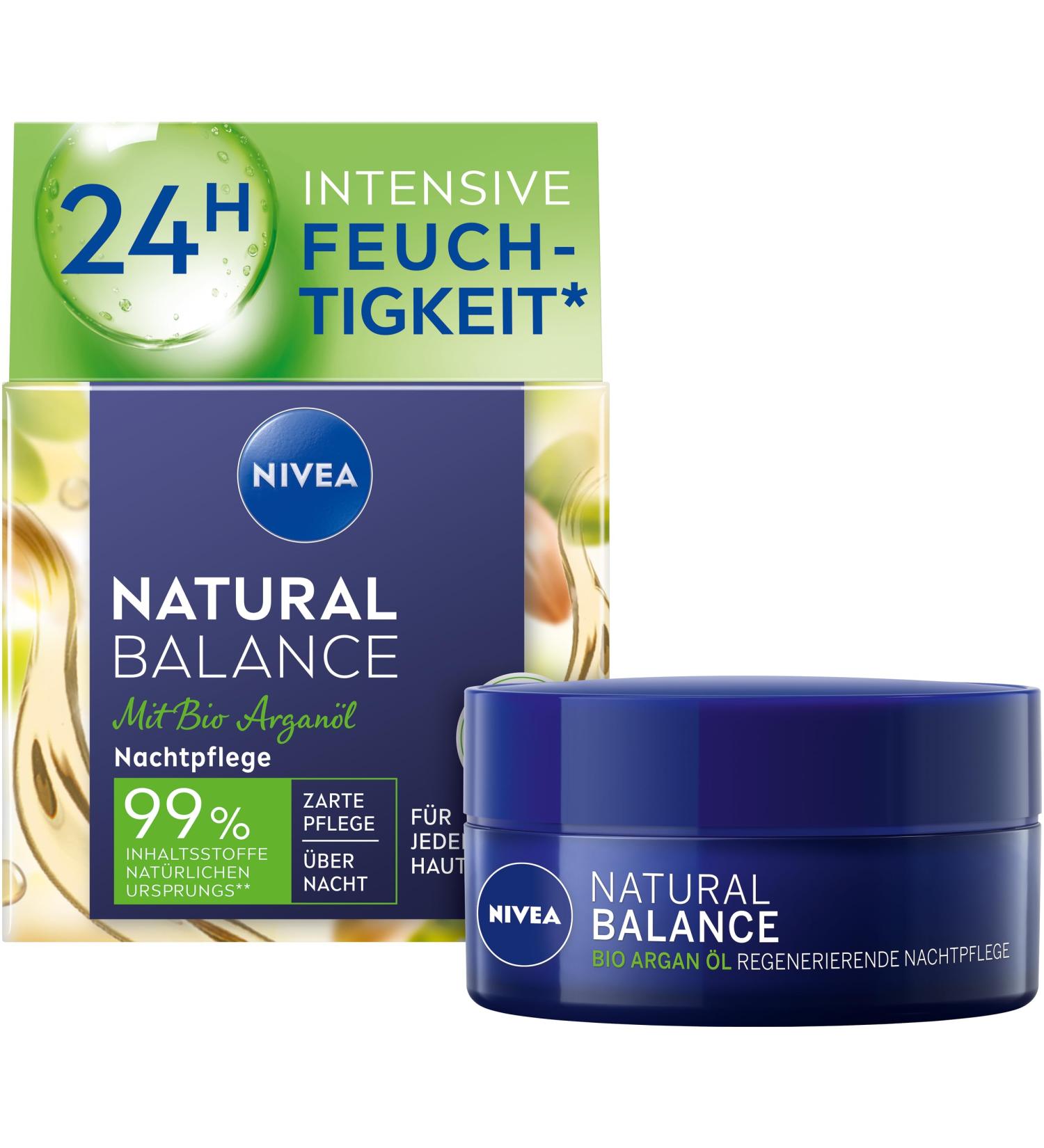 Nivea Natural Balance Regenerating Night Care 50ml | Moisture Cream with Organic Argan Oil Jojoba & Almond Oil | Nourishing Night Cream for All Skin Types - Buy Online on GoSupps.com