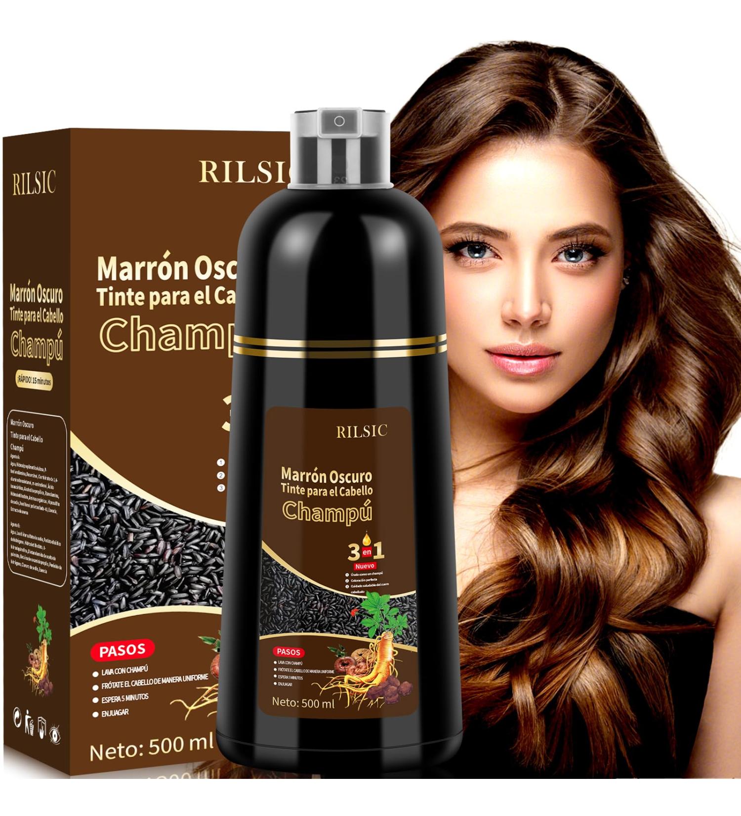  RILSIC 500ml Hair Dye Shampoo 3 in 1 Instant Hair Colour Shampoo Hair Dye Natural Colour Long Lasting Shampoo for Coloured Hair for Men and Women (Dark Brown) - Buy Online on GoSupps.com