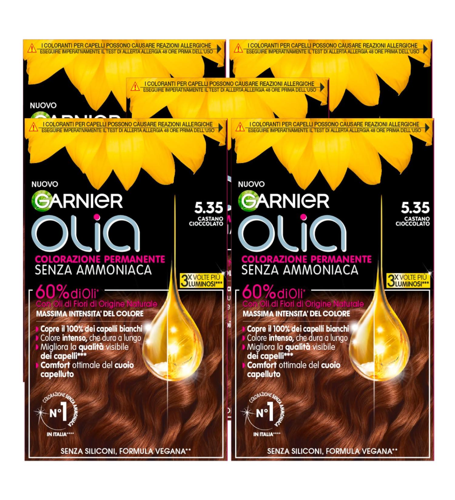 Garnier Olia Permanent Hair Dye Colour 5.35 Brown Chocolate without Ammonia Delicate Fragrance with Flower Oils of Natural Origin 5 Colours - Buy Online on GoSupps.com