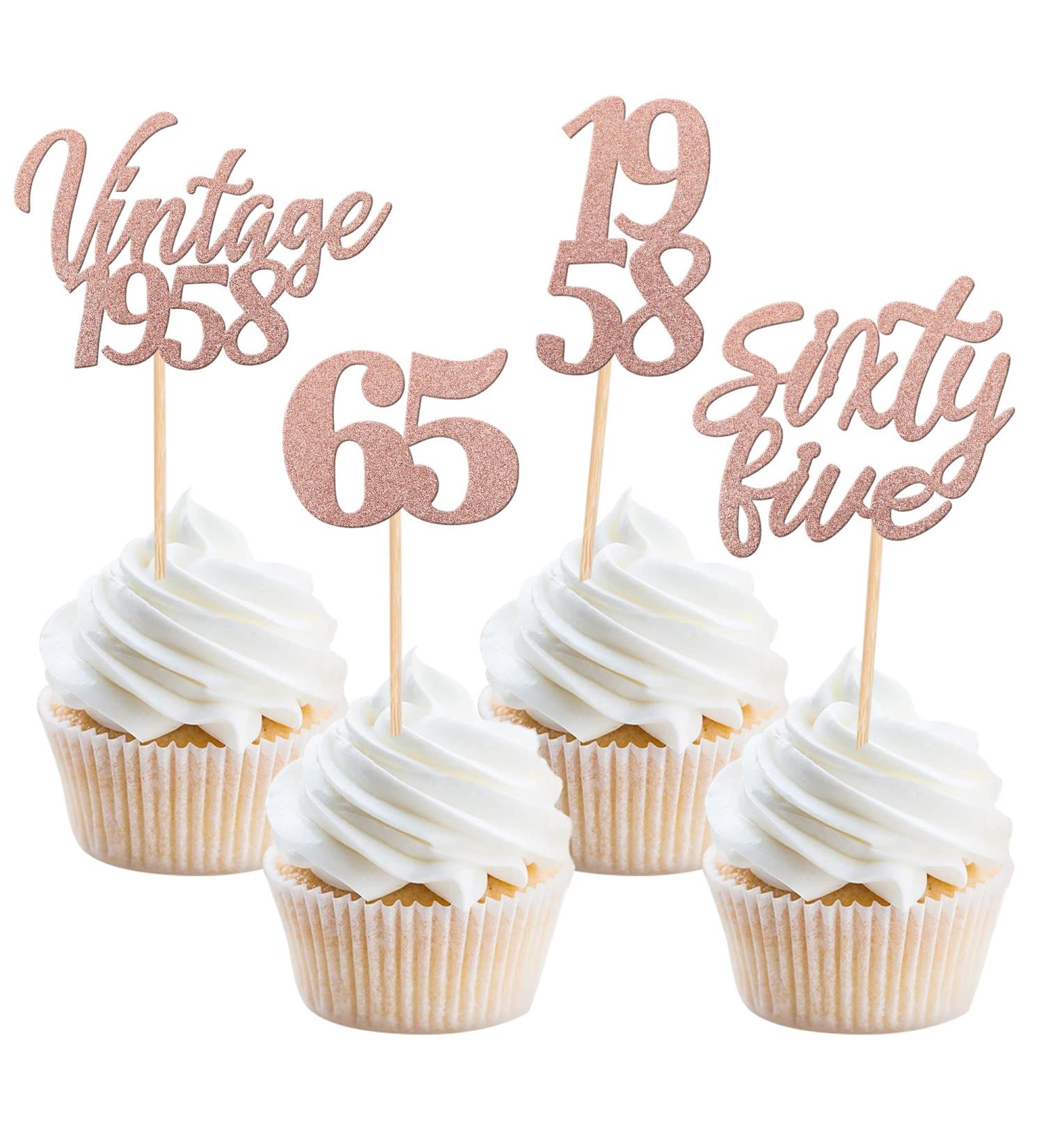 Pack of 24 Vintage 1958 Cupcake Toppers 65th Birthday Cake Decoration Fifty Cheers on 65th Fabulous Number 1958 Cake Decoration for 65th Birthday Wedding Anniversary Party Cake Decorations Rose Gold - Buy Online on GoSupps.com