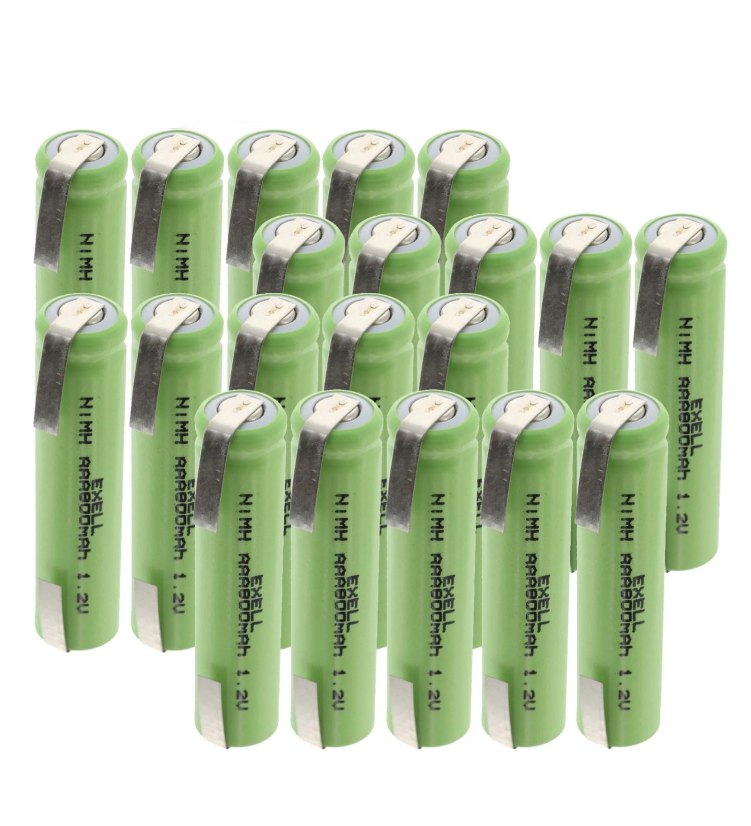 20x Exell 1.2V NIMH AAA 800mAh Rechargeable Batteries w/Tabs use with electric razors toothbrushes high power static applications (Telecoms UPS and Smart grid) electric tools electric mopeds