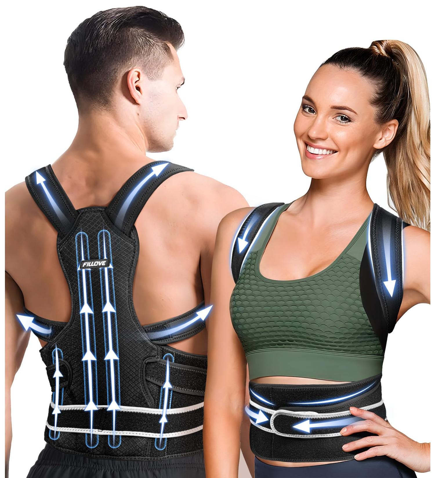 FILLOVE 4X Support Back Brace - Adjustable Posture Corrector for Men & Women | Magnetic Therapy for Back Pain Relief | Scoliosis & Hunchback Support - Black Large/X-Large - Buy Online on GoSupps.com