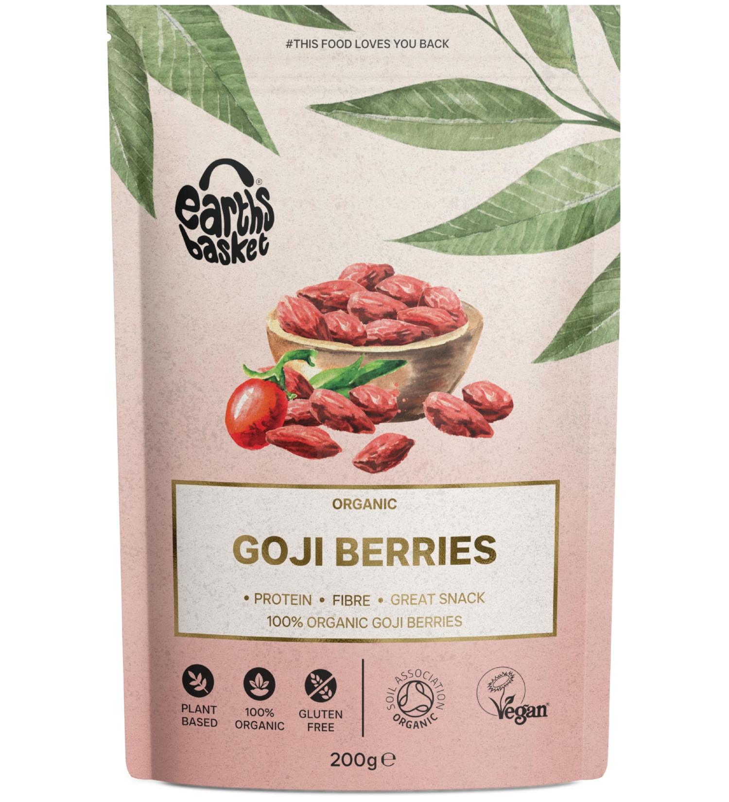 Earth's Basket Organic Dried Goji Berries 200g - Raw Superfood Snack with Protein & Fiber - Buy Online on GoSupps.com