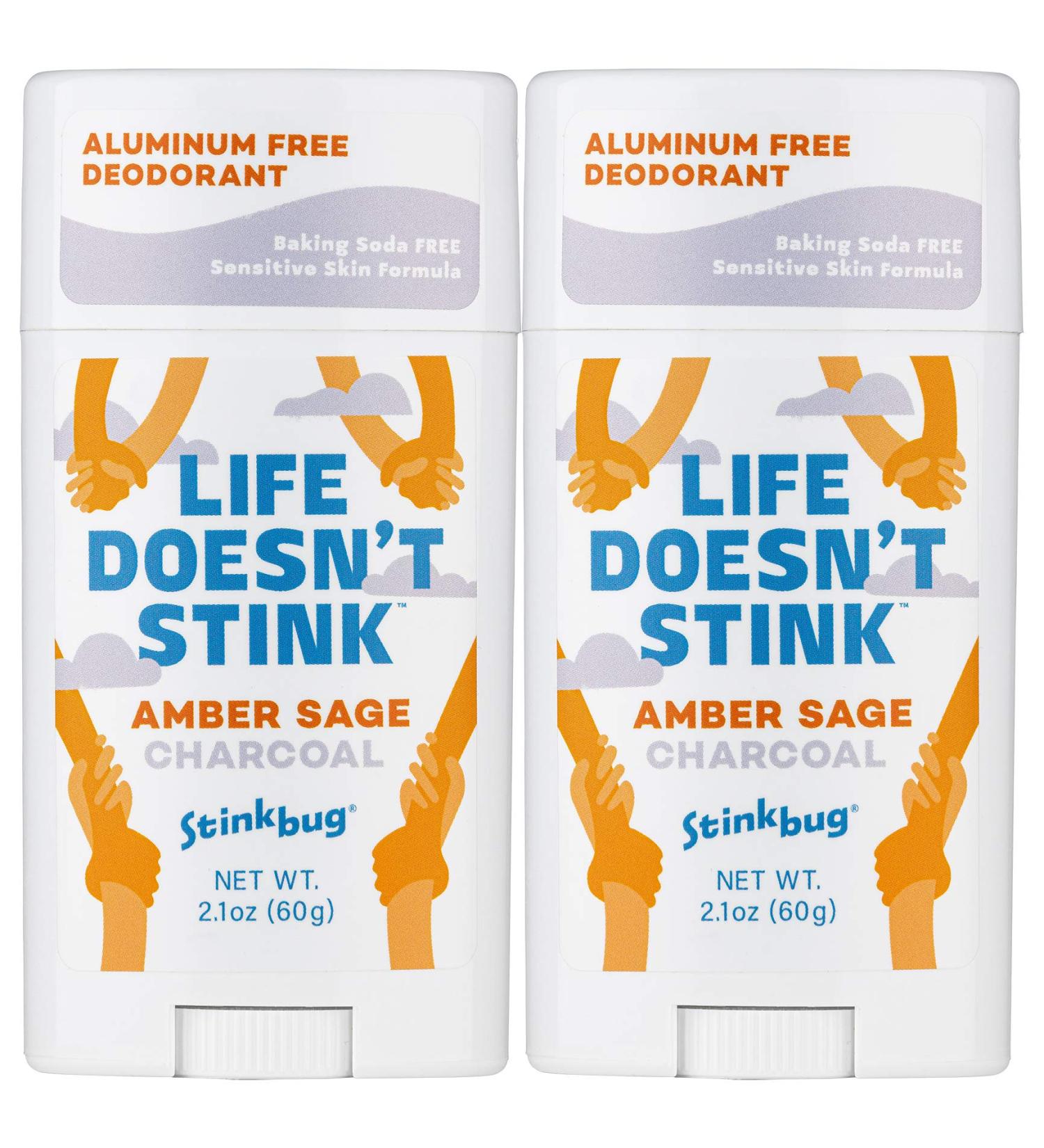 Natural Organic Sensitive Skin Deodorant Stick with Amber and Sage Coconut Oil and Activated Charcoal Aluminum Free Deodorant by Stinkbug Naturals 2.1 Ounce Pack of 2