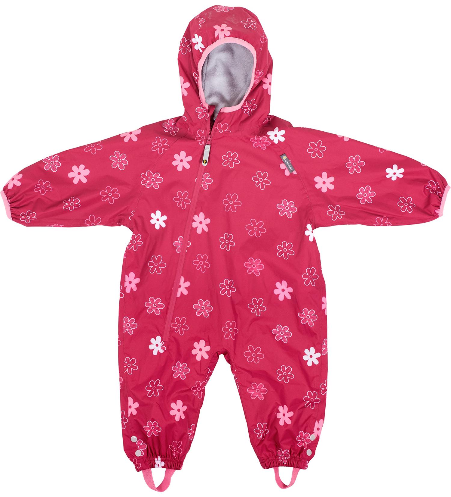 LittleLife Children's Waterproof Fleece-Lined All-In-One Puddle Suit - Pink Flowers 6-12 Months - Buy Online on GoSupps.com