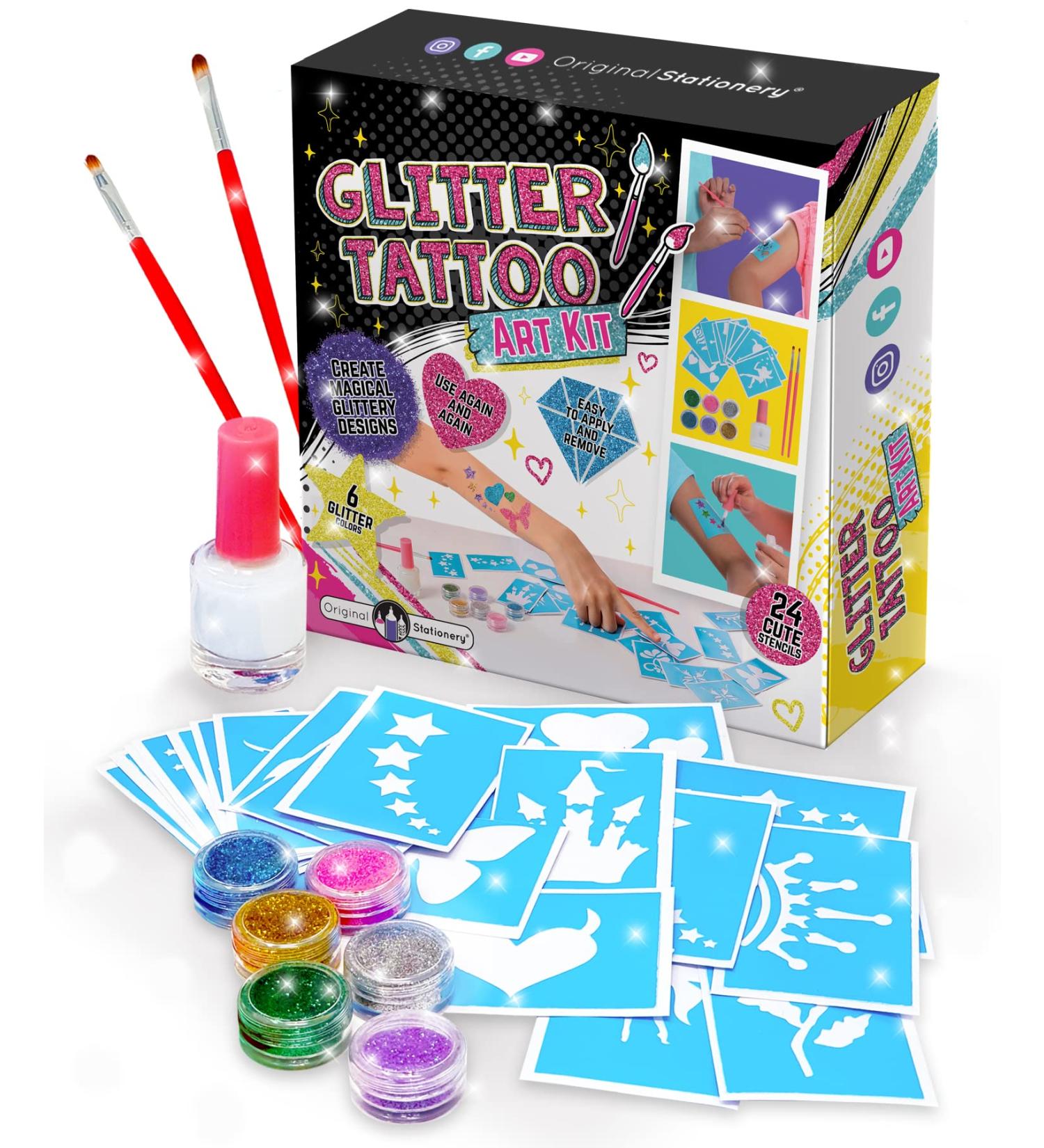 Original Stationery Glitter Tattoo Studio - Sparkly & Colorful Temporary Tattoos for Kids | Fabulous Toys for Girls - Perfect Birthday Gift Idea - Buy Online on GoSupps.com