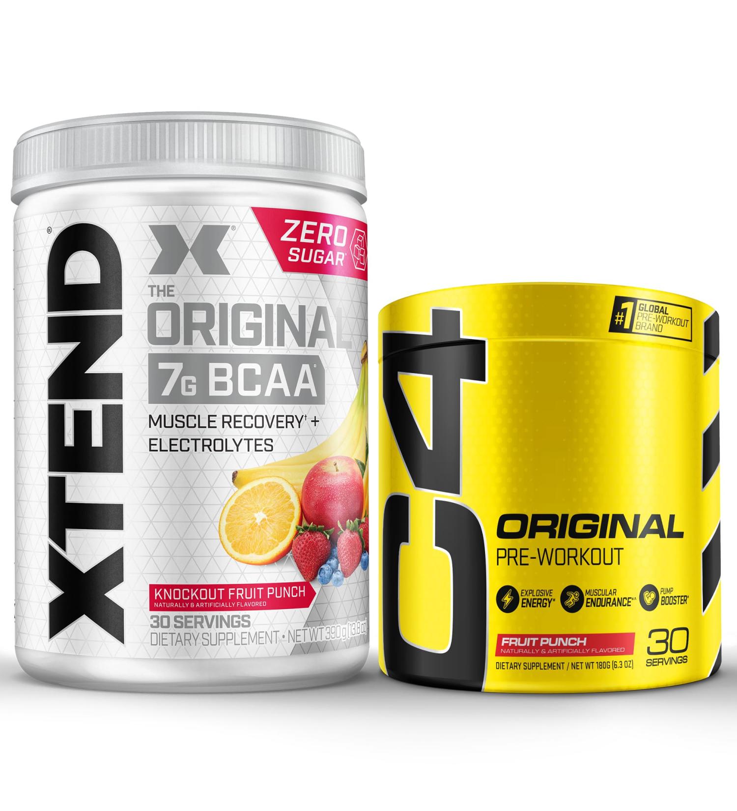 Cellucor Pre Workout & BCAA Bundle C4 Original Pre Workout Powder Fruit Punch 30 Servings + XTEND BCAA Powder Knockout Fruit Punch 30 Servings ORIGINAL Fruit Punch + Xtend BCAA Bundle Recovery Bundle - Buy Online on GoSupps.com