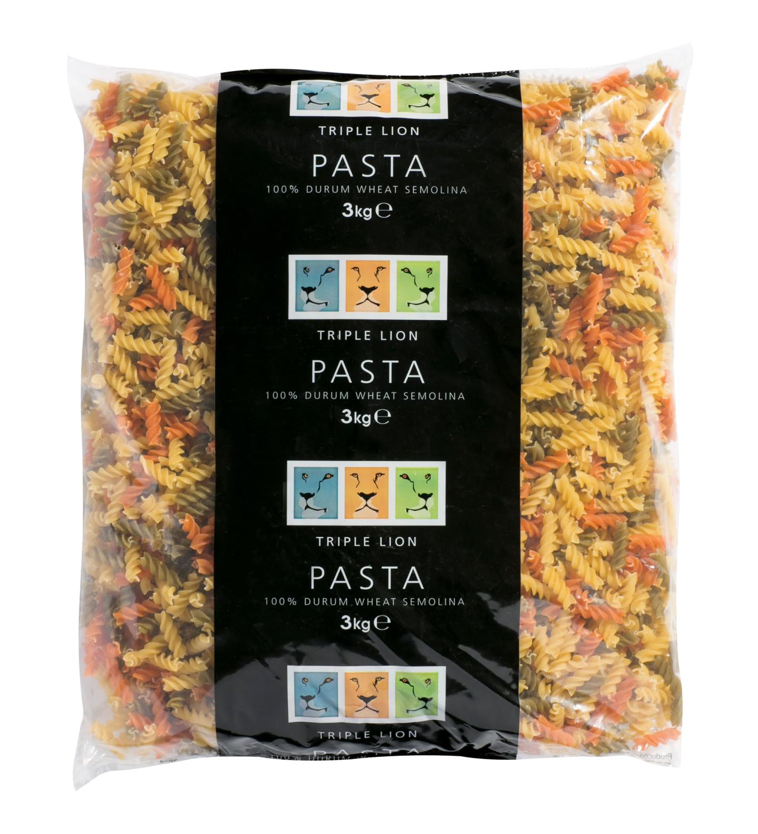 Triple Lion Fusilli Tricolour Pasta - 4x3kg