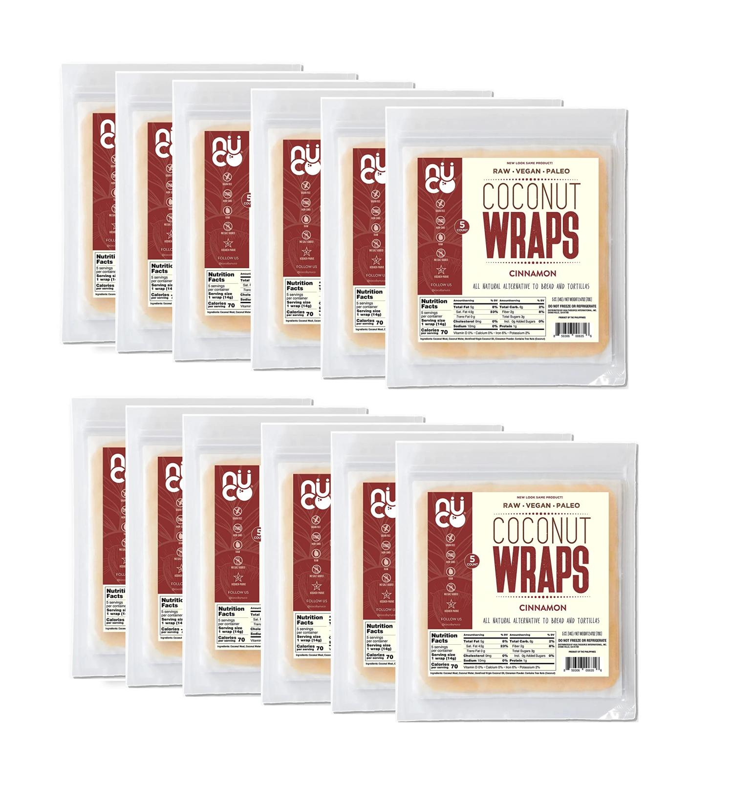 NUCO Cinnamon Coconut Wraps 5-Piece 70g Pack of 12