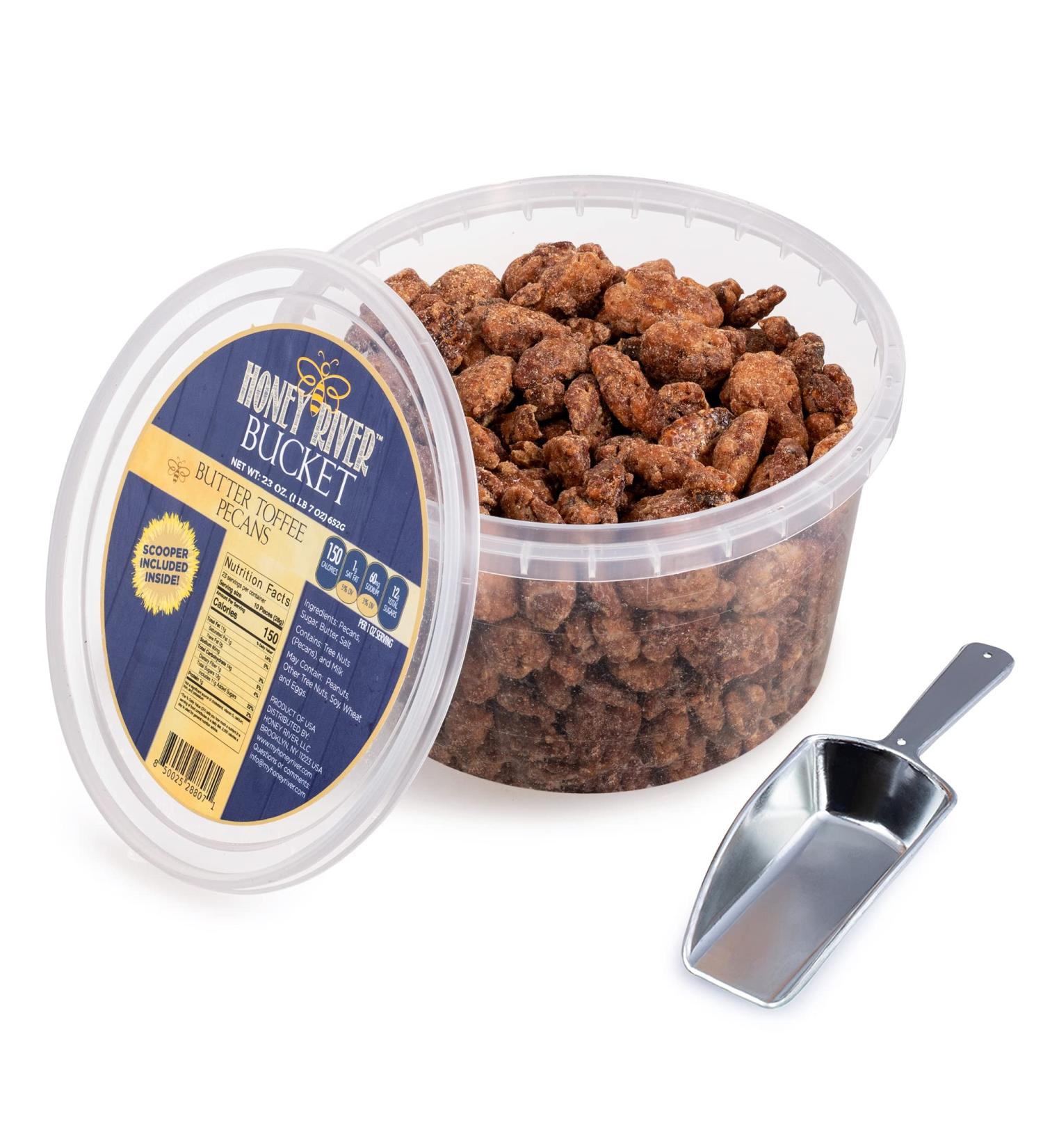 Deluxe Butter Toffee Pecans 23 Oz. Table-Top Bucket | Perfect Party or Gift Set with Mini Scooper - Buy Online on GoSupps.com
