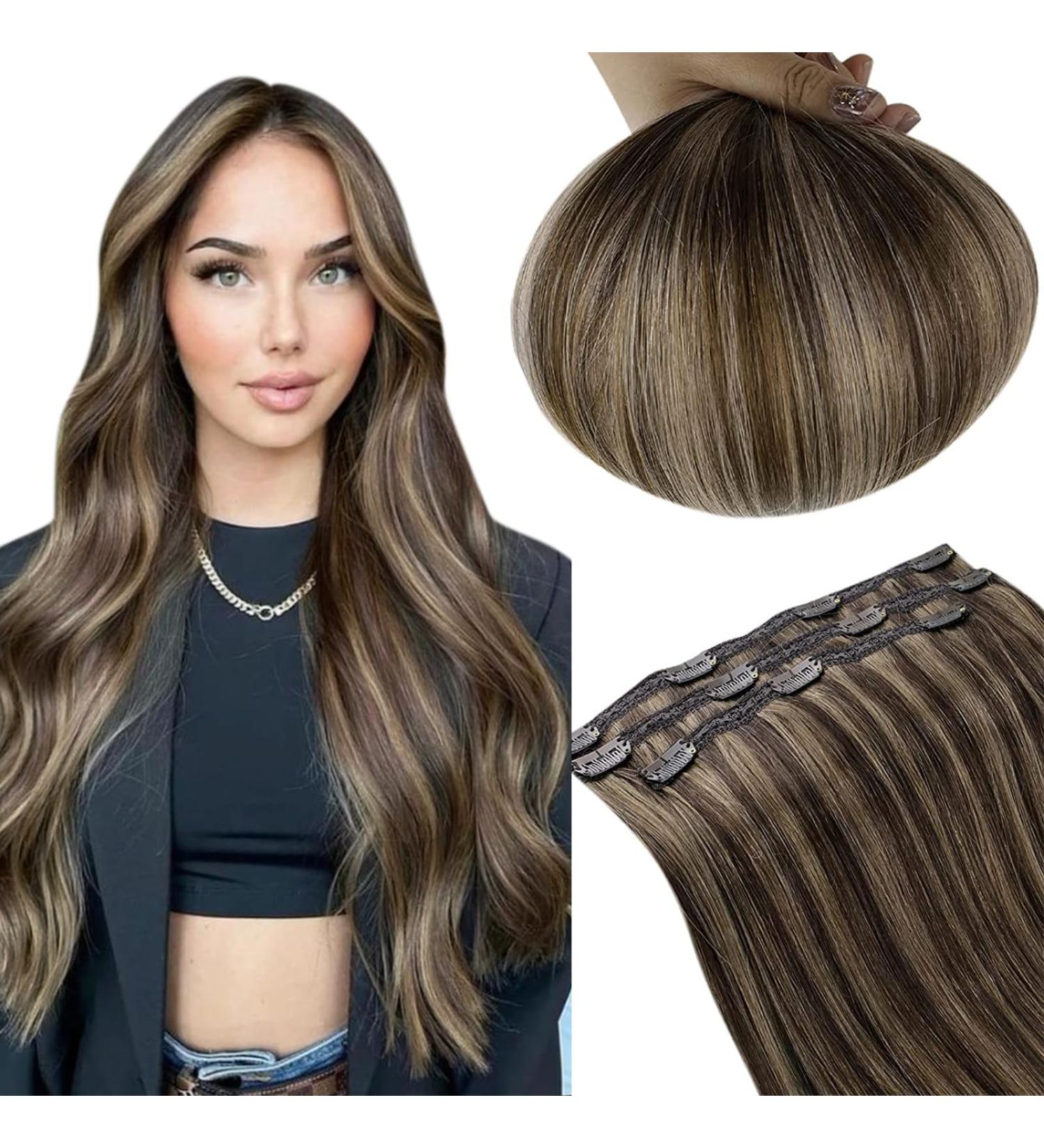 Buy Runature Real Hair Clip Extensions - Dark Brown & Ash Brown - 40cm 3pcs - Affordable Clip-In Hair Extensions - Buy Online on GoSupps.com