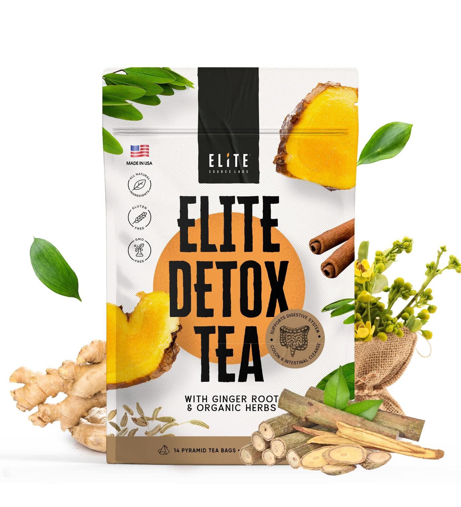 Organic Elite Detox Tea: Herbal Body Cleanse for Bloating & Constipation - 14 Digestive Tea Bags - Buy Online on GoSupps.com