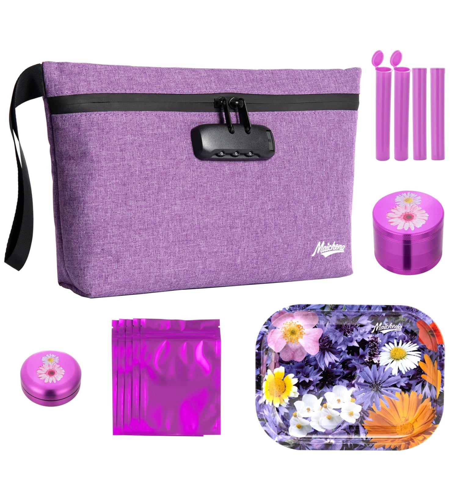 MAICHENG Smell Proof Bag with Combination Lock - Carbon Lined Odor Proof Pouch - Large Travel Storage Case - 6 in 1 Kit - Purple - Buy Online on GoSupps.com