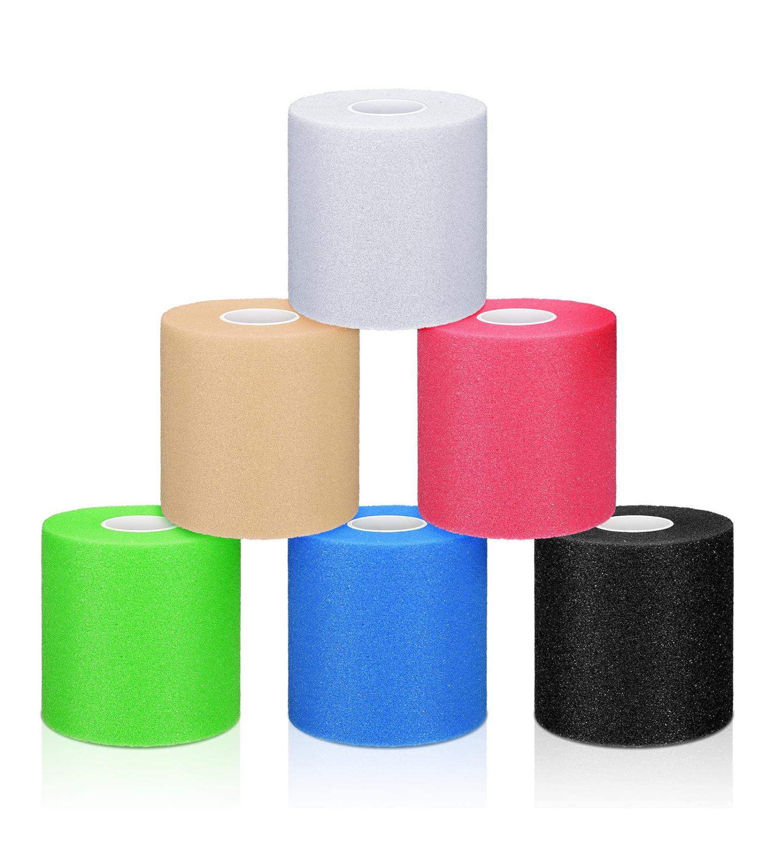 6-Piece Foam Underwrap Athletic Tape Set - 2.75 x 30 Yards - for Ankles, Wrists, Hands, Knees - Wheat, White, Blue, Green, Pink, Black - Buy Online on GoSupps.com