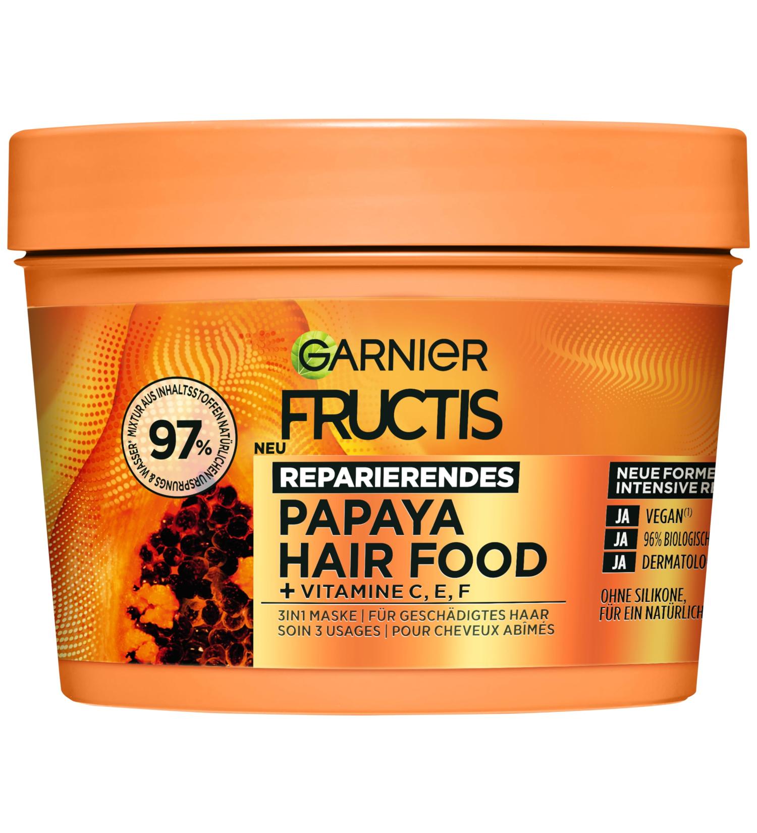 Garnier Garnier Papaya 3-in-1 Hair Mask for Damaged Hair Leave-In for Intensive Care and Softness Vegan Formula with Natural Ingredients Fructis Hair Food 1 x 400 ml