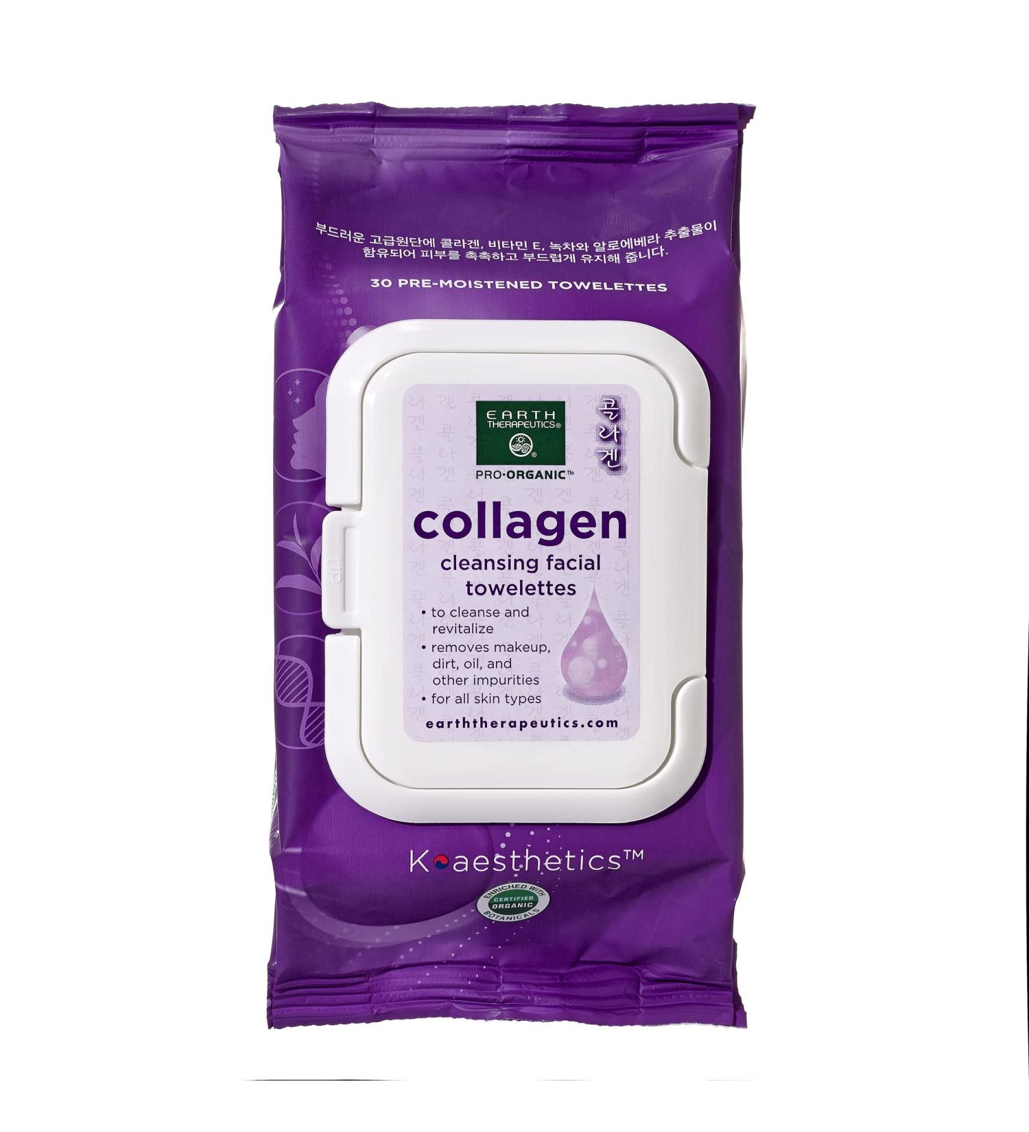 Earth Therapeutics Makeup Remover Wipes - Collagen & Organic Botanicals - Daily Cleansing Towelettes for Makeup & Waterproof Mascara - 30 Count - Buy Online on GoSupps.com