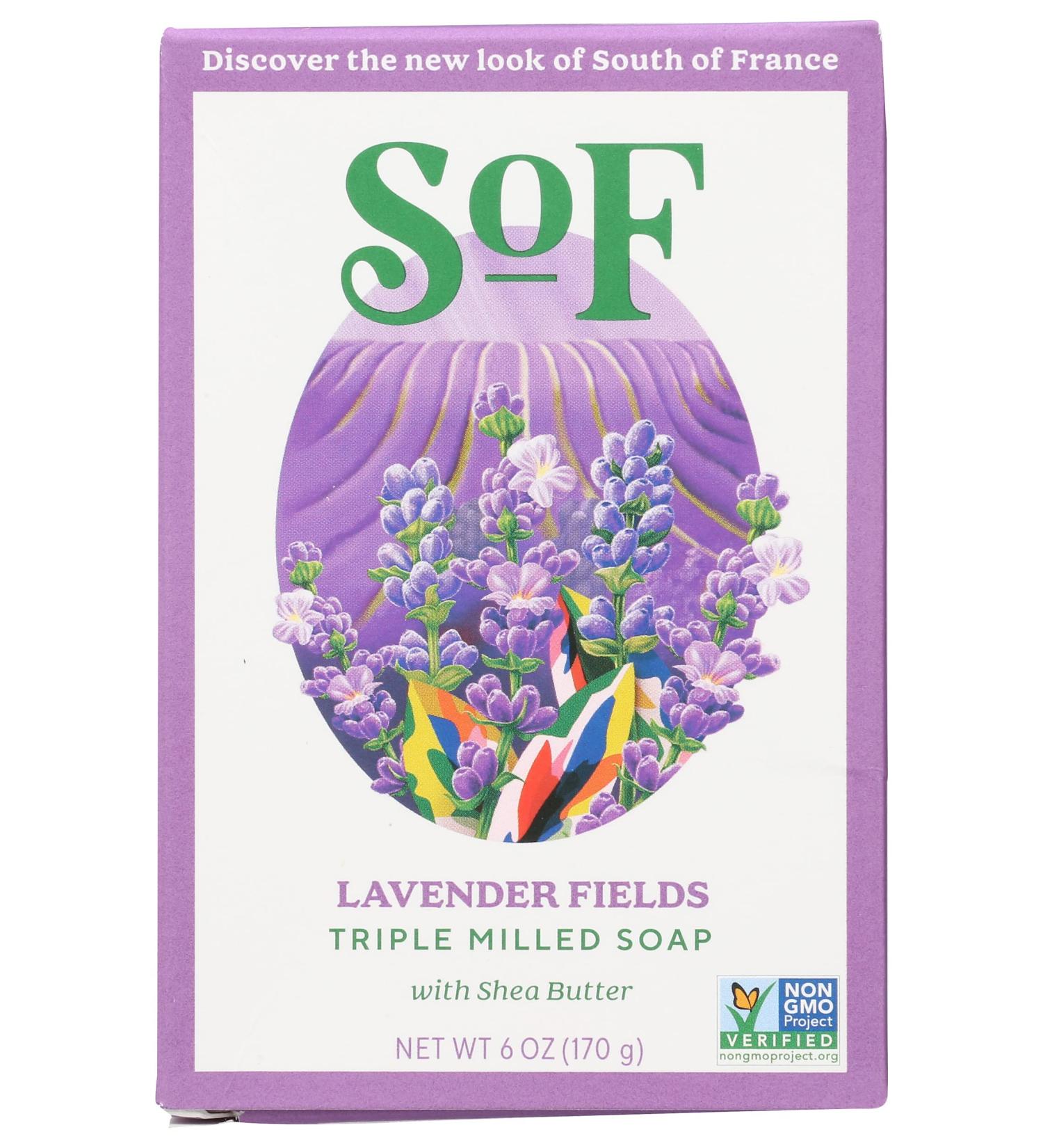 South of France Lavender Fields Bar Soap Gluten Free Cruelty Free 6 Ounce (Pack of 3)