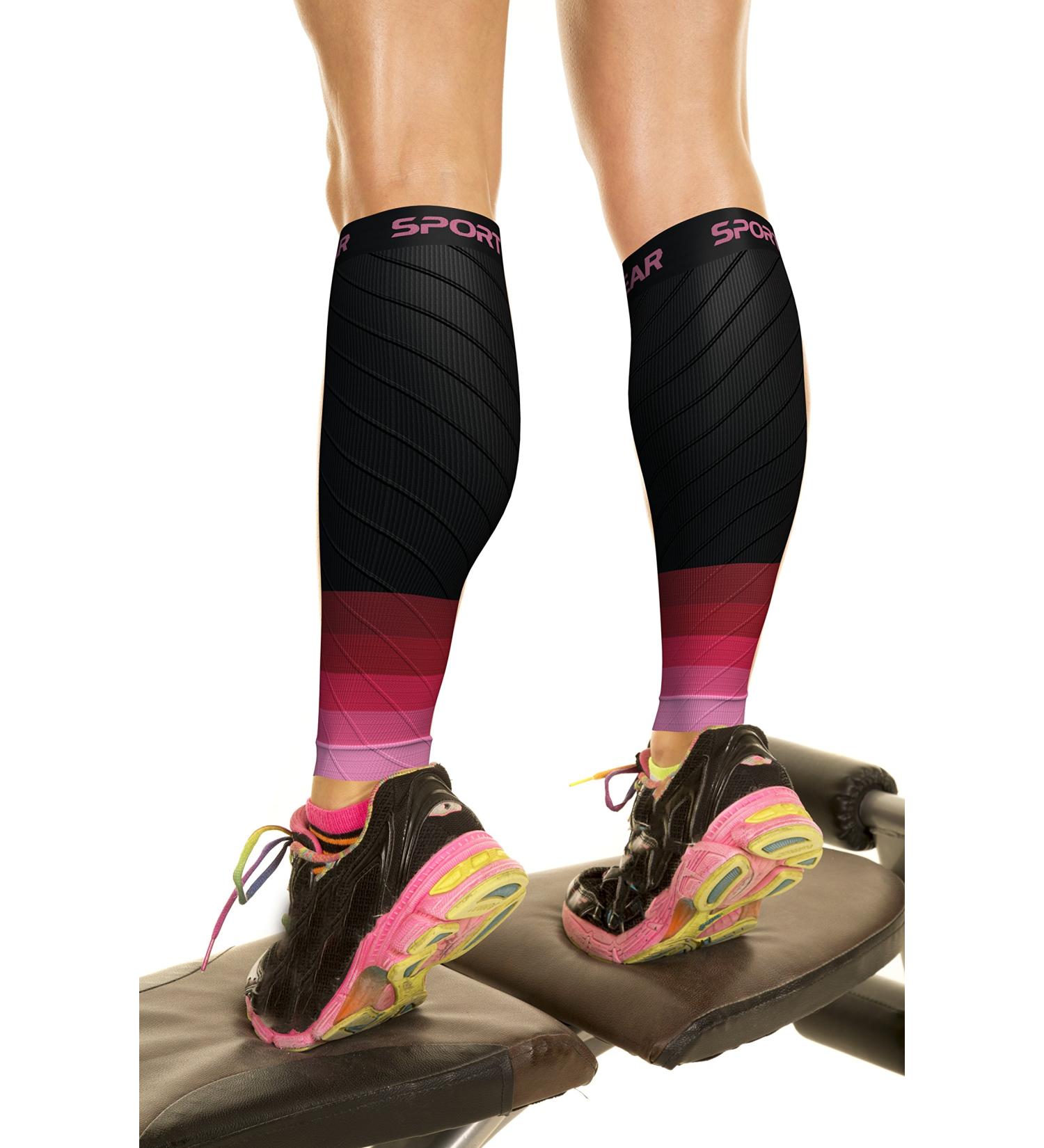 Calf Compression Sleeve for Men & Women - Support for Shin Splints, Achilles Tendon, Leg Cramps & Varicose Veins (1 Pair, BLK-PNK S/M) - Buy Online on GoSupps.com