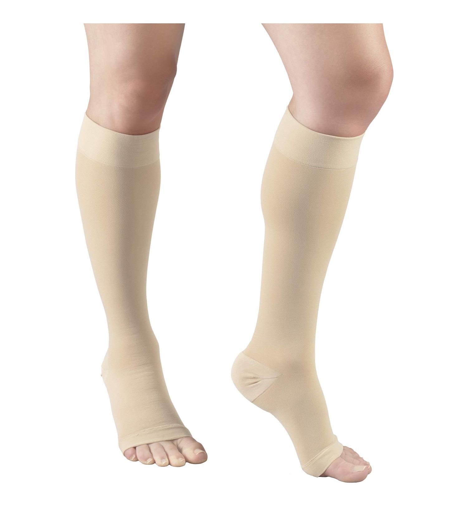 Truform 20-30 mmHg Aloe Infused Compression Stockings - Knee High Open Toe Beige Large - 1 Pair for Optimal Support - Buy Online on GoSupps.com