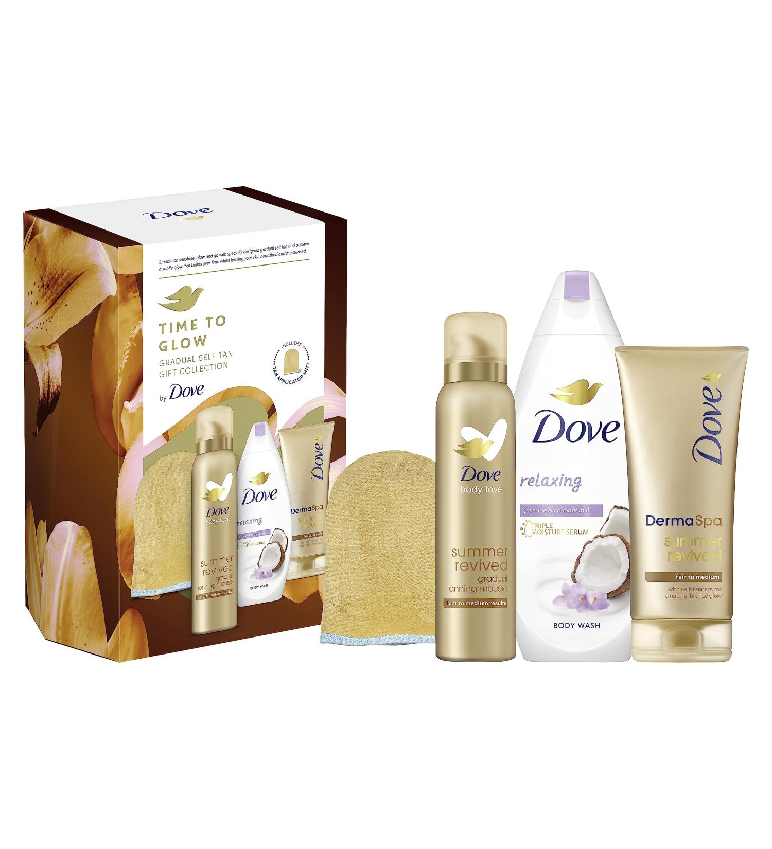 Dove Time to Glow Gradual Self Tan Collection Set with a Tan Applicator for Her 3 Piece - Buy Online on GoSupps.com