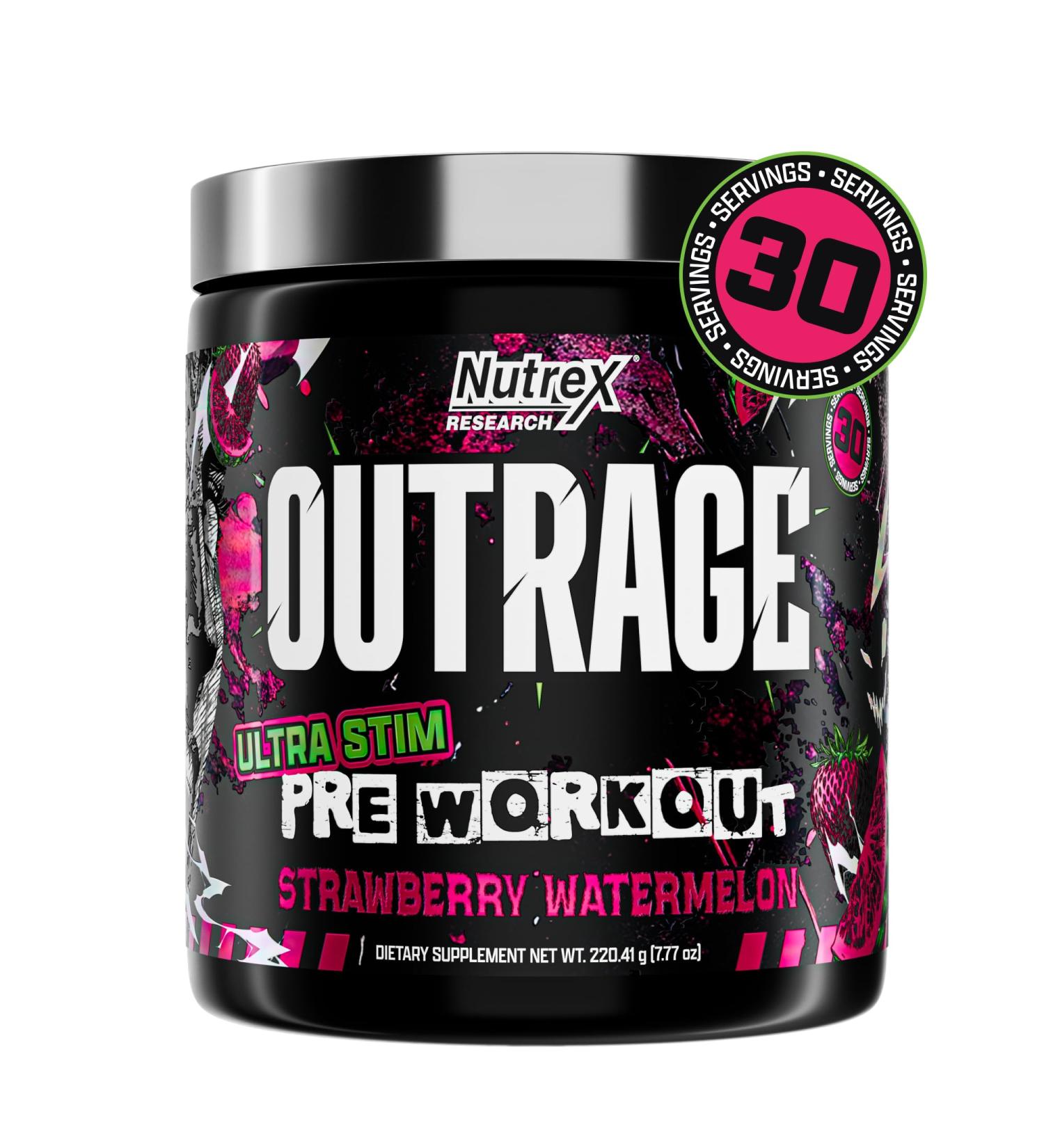 Outrage Ultra HIGH STIM Pre-Workout Powder for Men | 400mg Caffeine L-Citrulline Beta-Alanine Creatine | Extreme Energy Focus Strength & Endurance (30 Servings Strawberry Watermelon) Strawberry Watermelon 8 Ounce (Pac  - Buy Online on GoSupps.com
