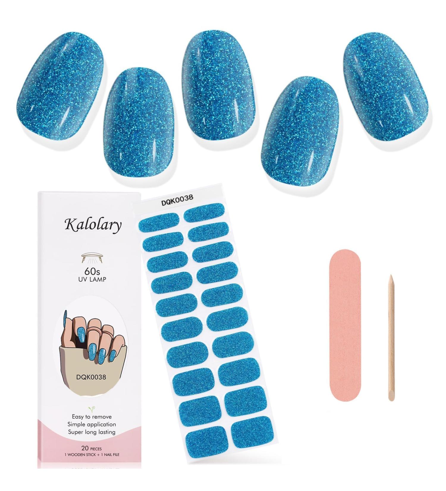 Kalolary Gel Nail Polish Strips Nail Gel Art Sticker Waterproof Full Nail Wraps Decal Sets with Nail File and Stick for Women Girls Nail Art Decor (UV/LED Lamp Required) (Shiny Blue) - Buy Online on GoSupps.com
