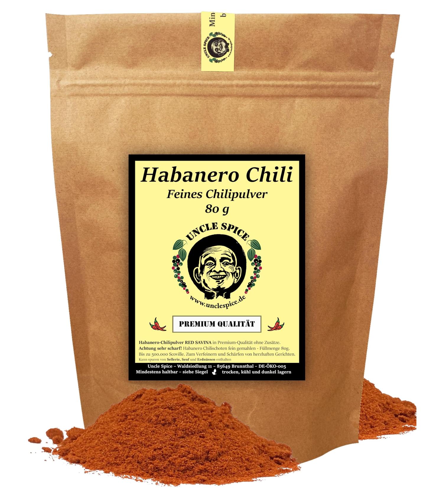 Uncle Spice Habanero Chilipulver 80g - Premium Red Savina Chili Powder | Finely Ground Spices for Flavorful Dishes - Buy Online on GoSupps.com