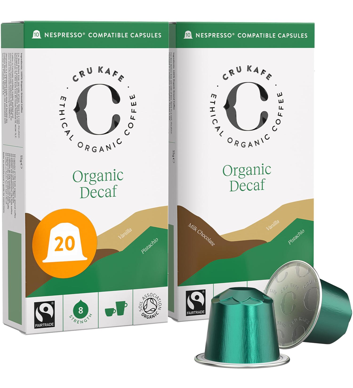 CRU Kafe Decaf Nespresso Original-Line Compatible Coffee Pod Capsules 20 Pods Organic Decaf Coffee 10 count (Pack of 2) - Buy Online on GoSupps.com