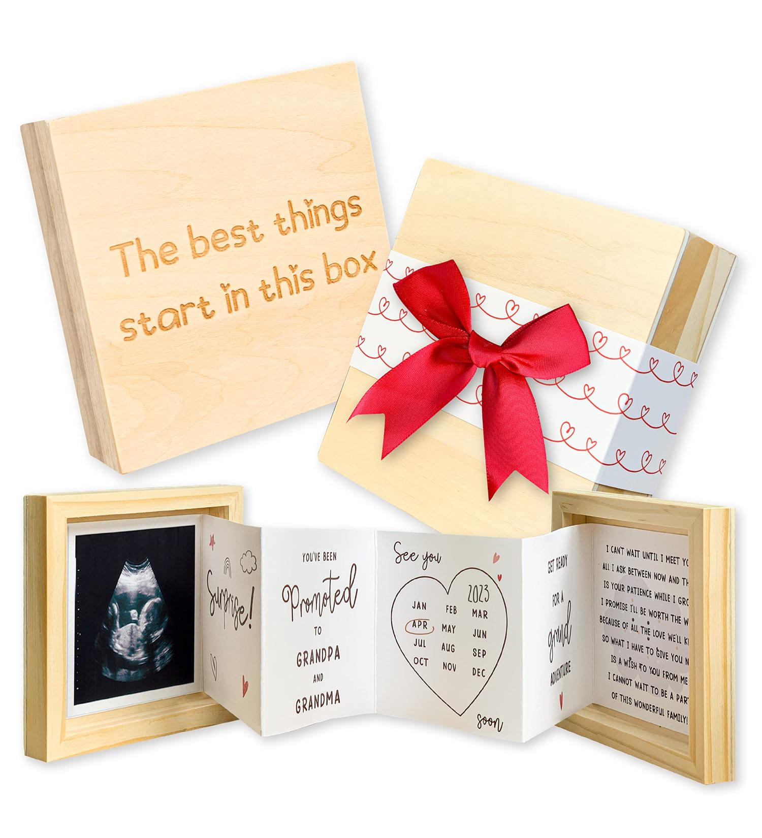 Grandparents Pregnancy Announcement Gift - Sonogram Picture Wooden Keepsake Box - Buy Online on GoSupps.com