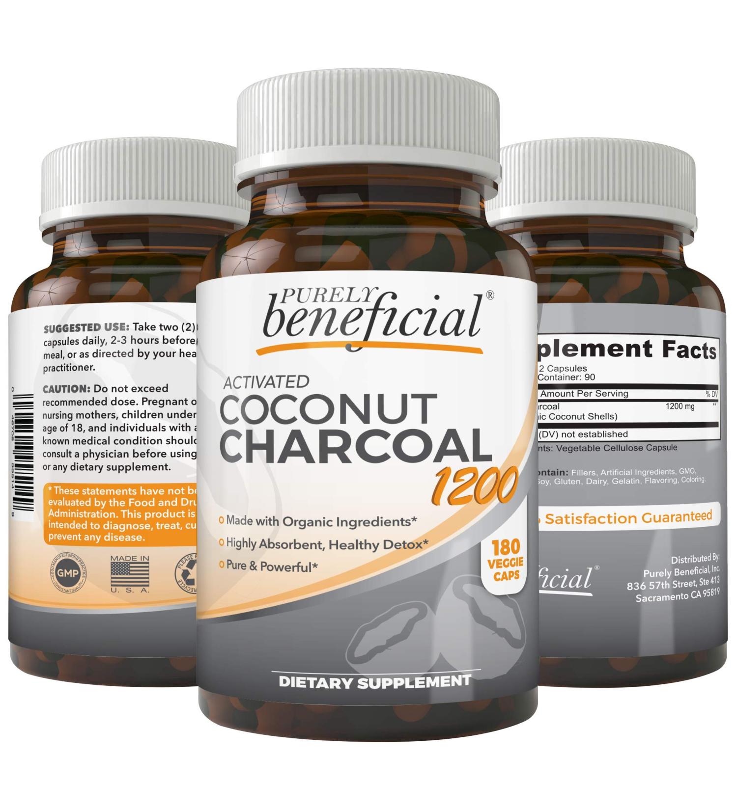 Purely Beneficial Activated Coconut Charcoal 1200mg | 180 Capsules - Detox & Digestive Health - Buy Online on GoSupps.com