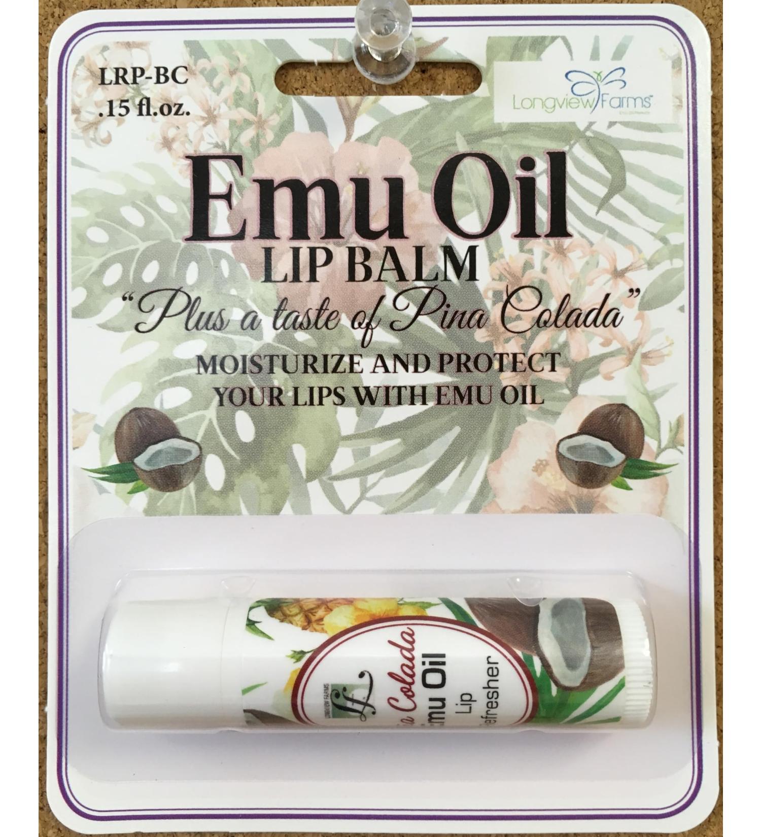 Longview Farms Emu Oil Lip Refresher - Indulge in Tropical Bliss with Our Pi a Colada Flavor - Hydrated Lips All Day Long (1 Tube Pi a Colada on a Blister Card)